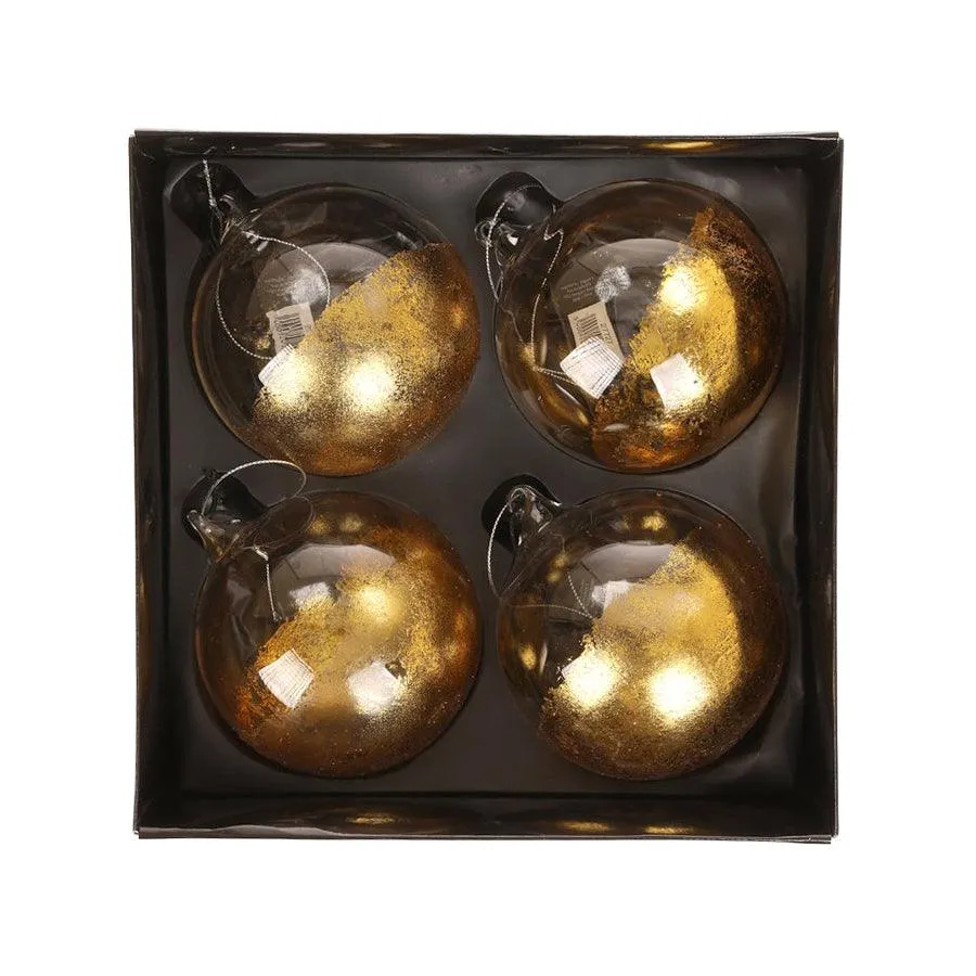 JLINE Xmas Glass Ornament Ballbox Set 11cm 4 pcs - Shiny Gold Transparent