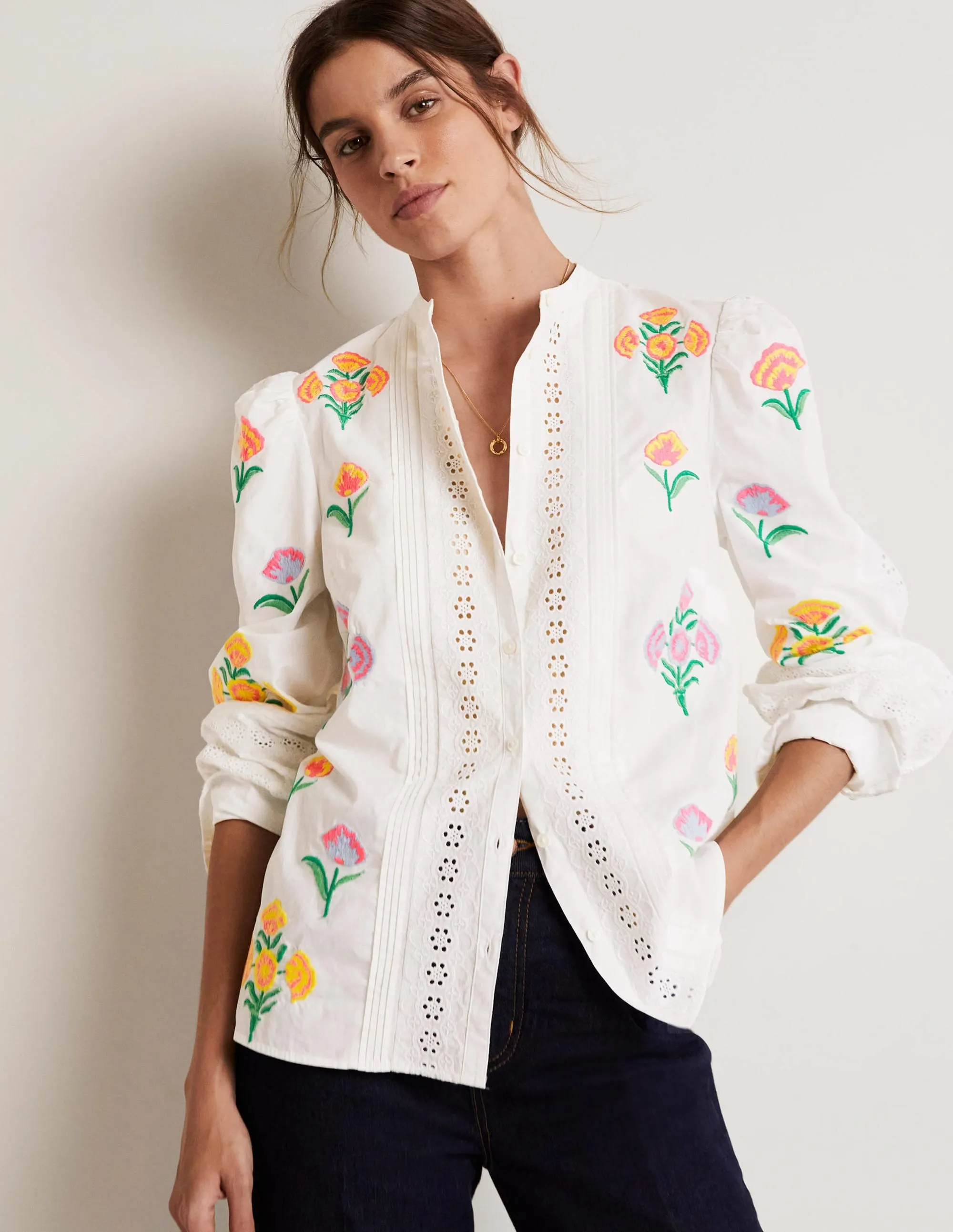 Julianne Embroidered Blouse-Ivory Embroidery