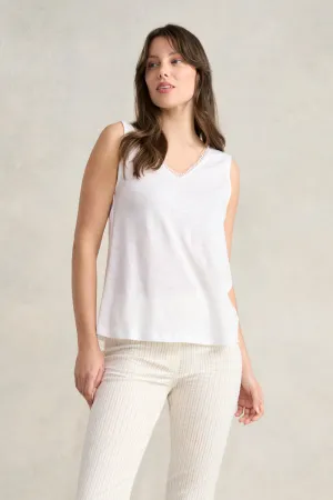 Lace Trim Tank - White