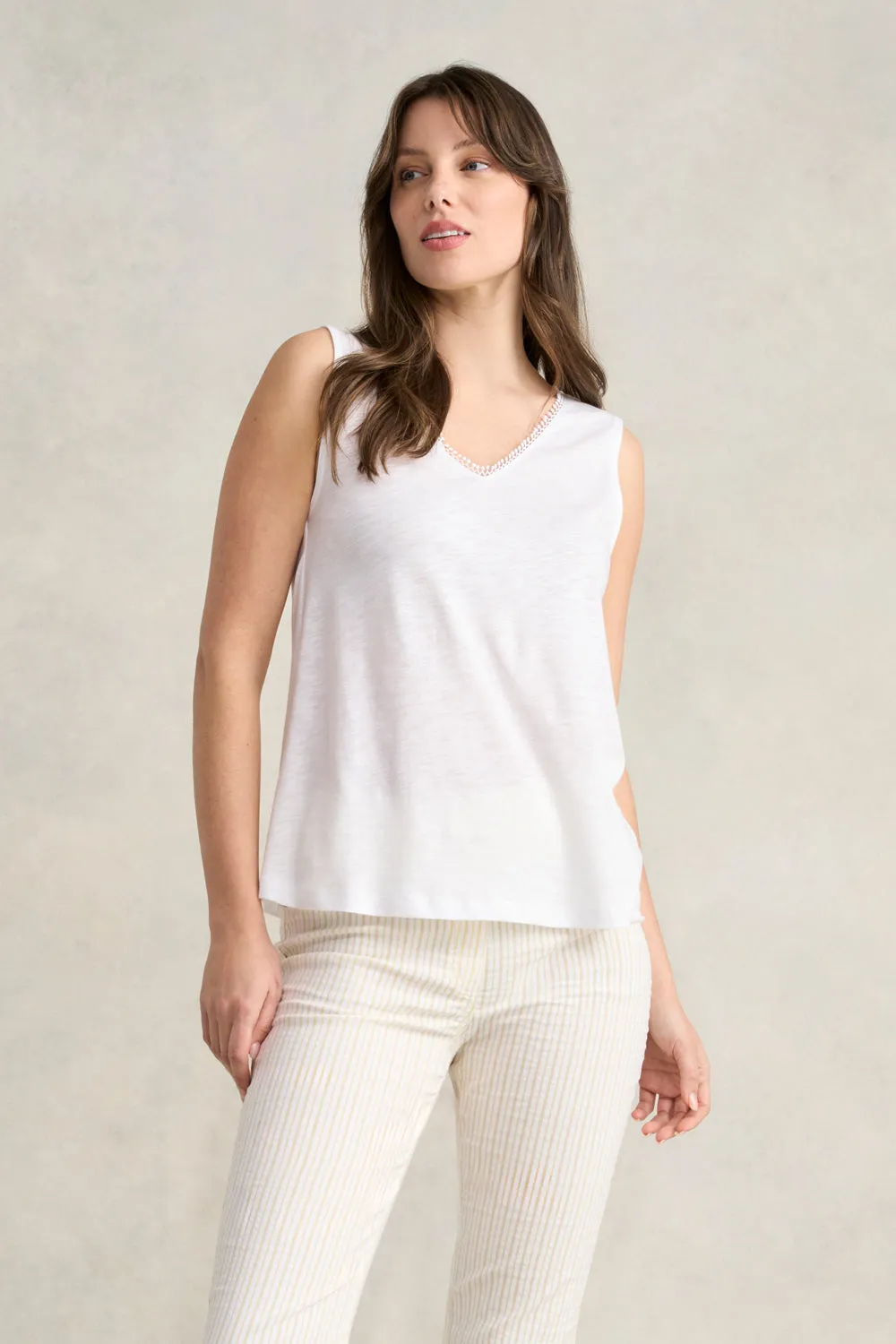 Lace Trim Tank - White