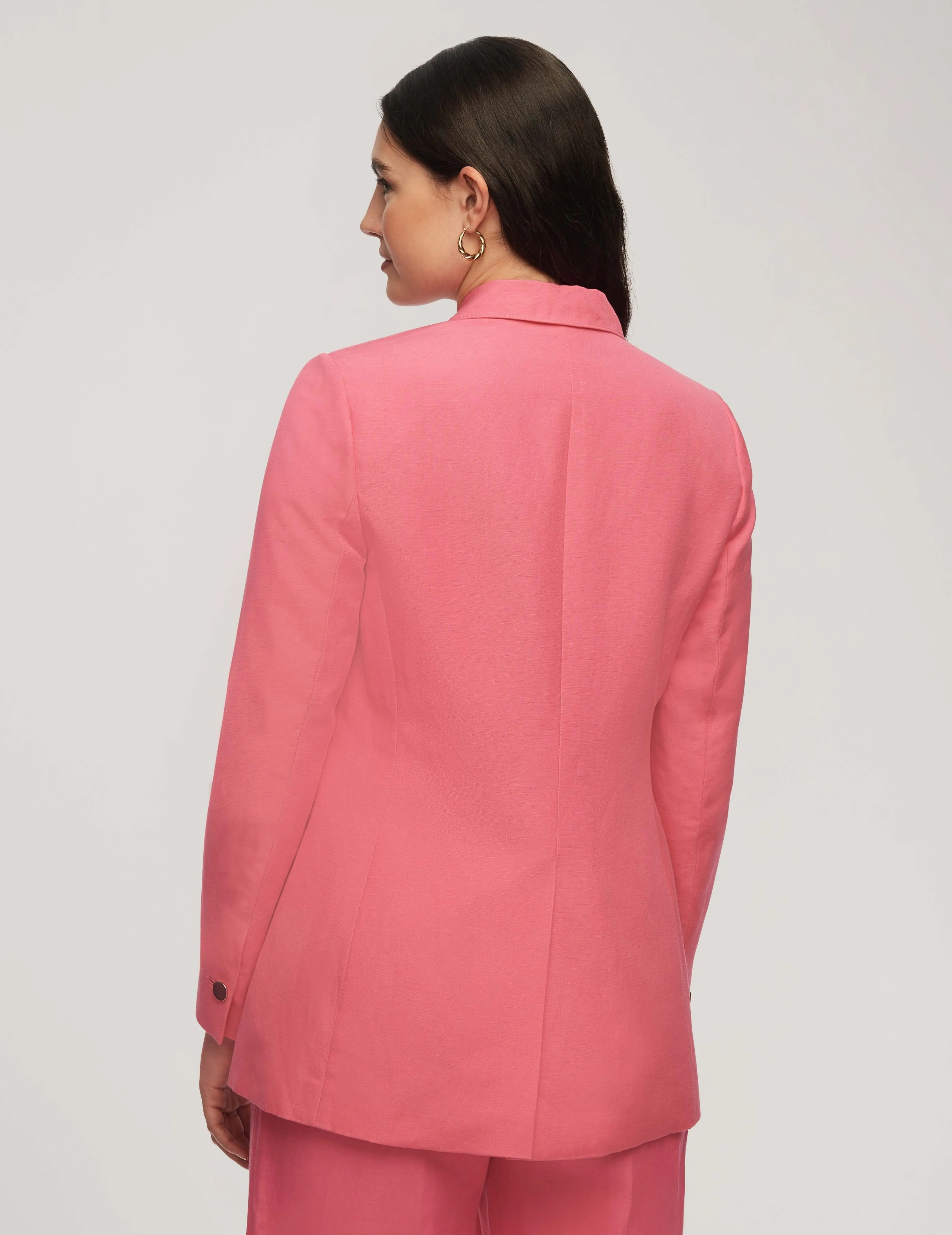 Linen One Button Jacket With Notch Collar- Sale