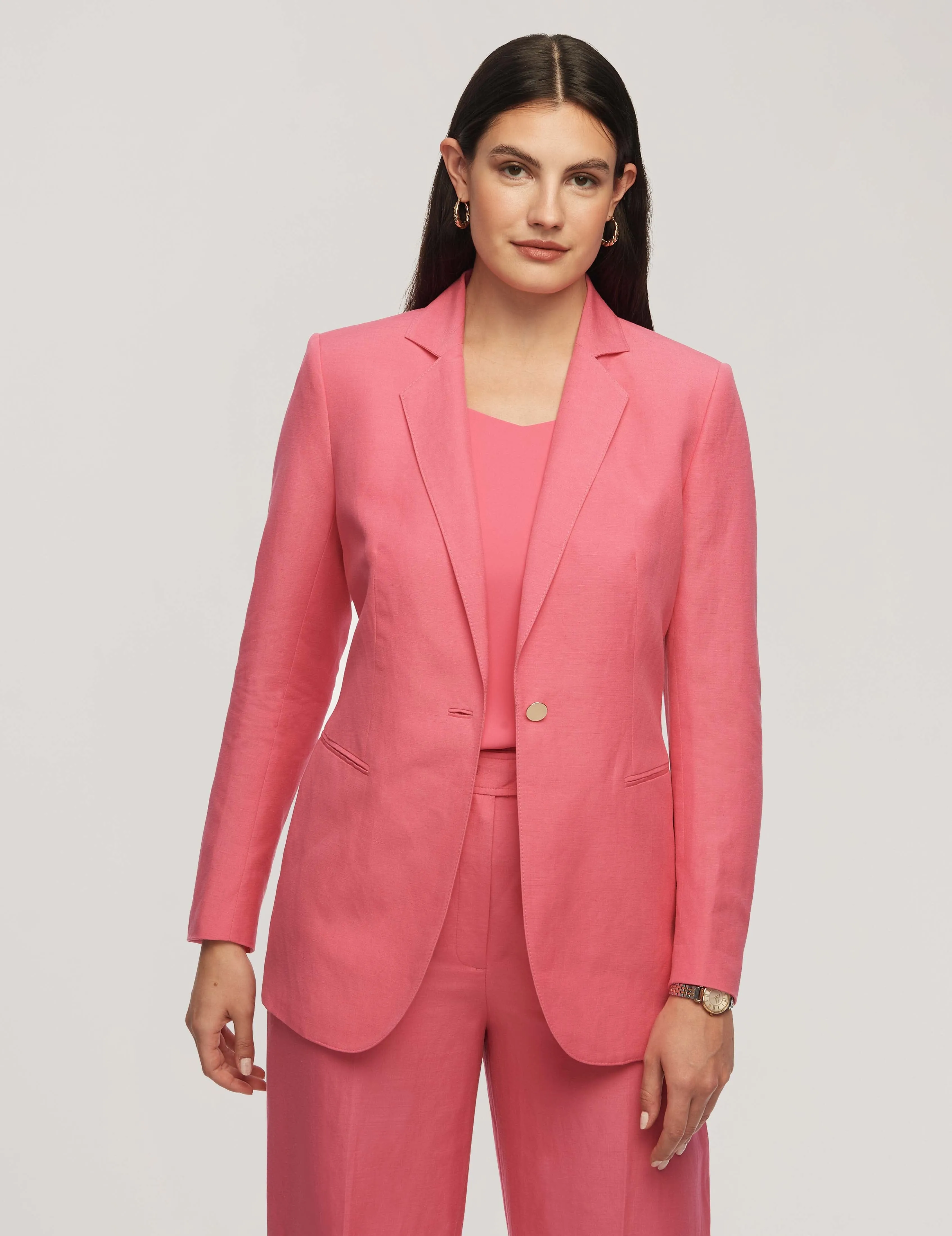 Linen One Button Jacket With Notch Collar- Sale