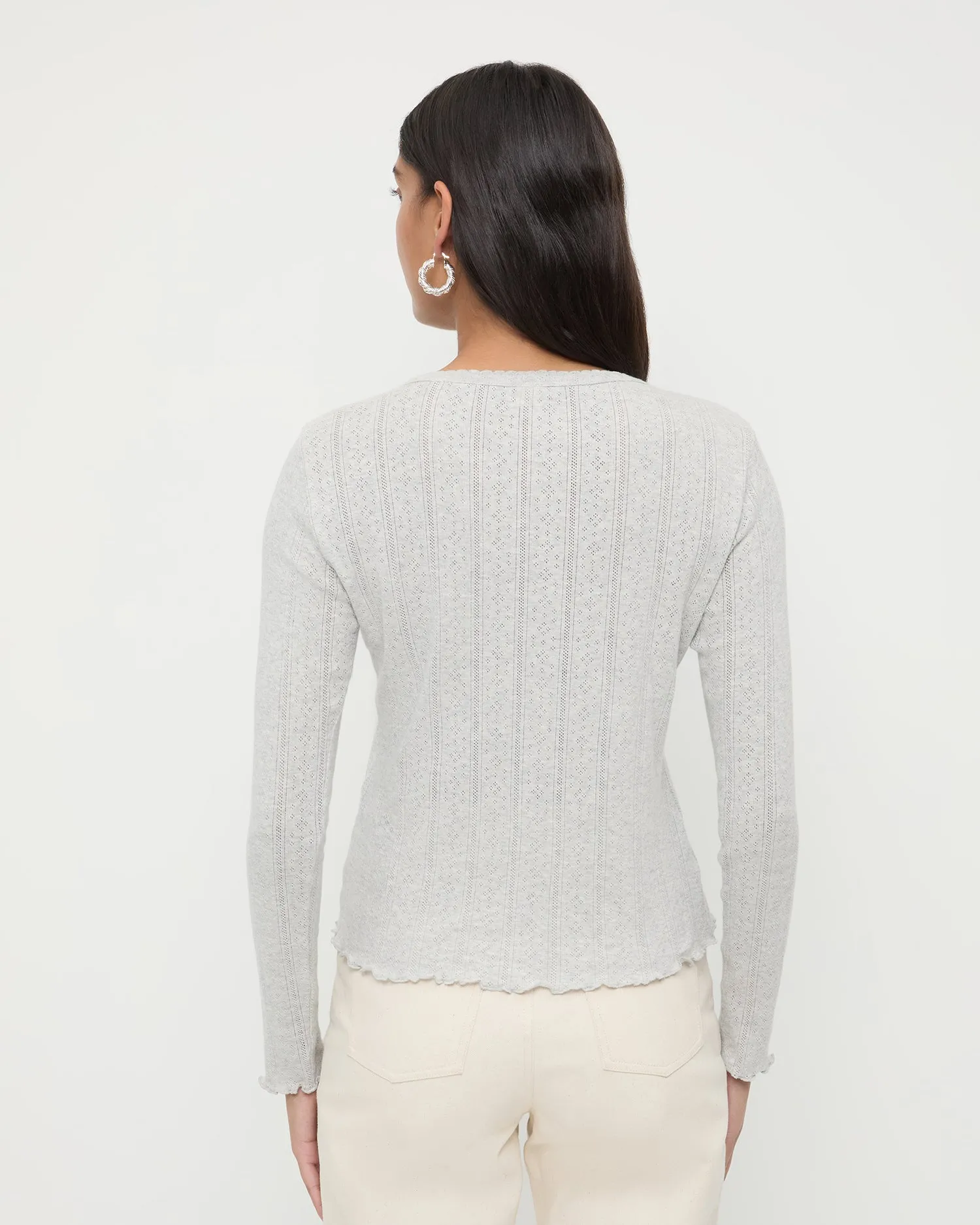 Lolo Grey Pointelle Long-Sleeve Tee
