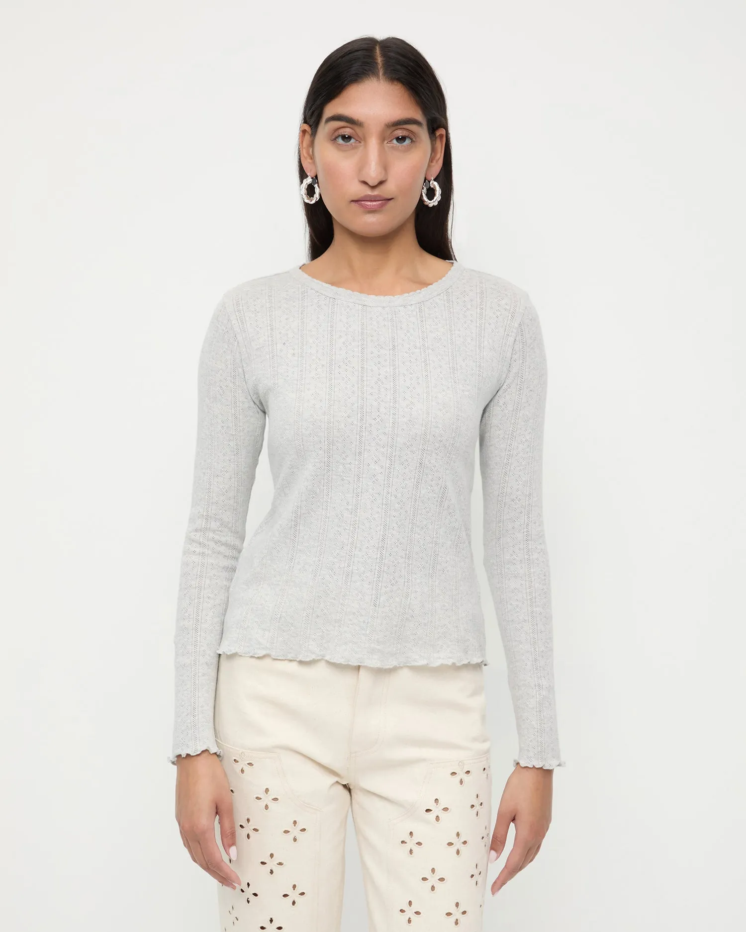 Lolo Grey Pointelle Long-Sleeve Tee