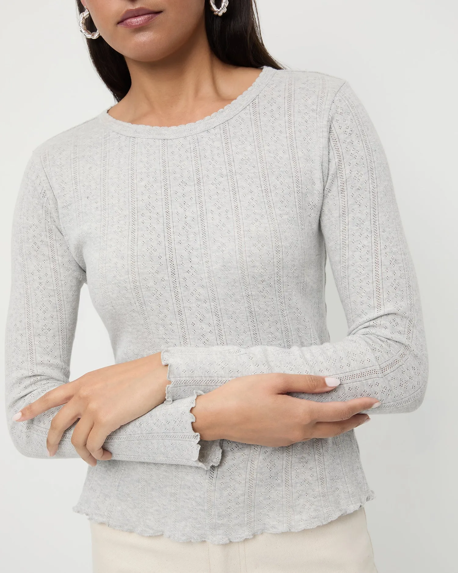 Lolo Grey Pointelle Long-Sleeve Tee