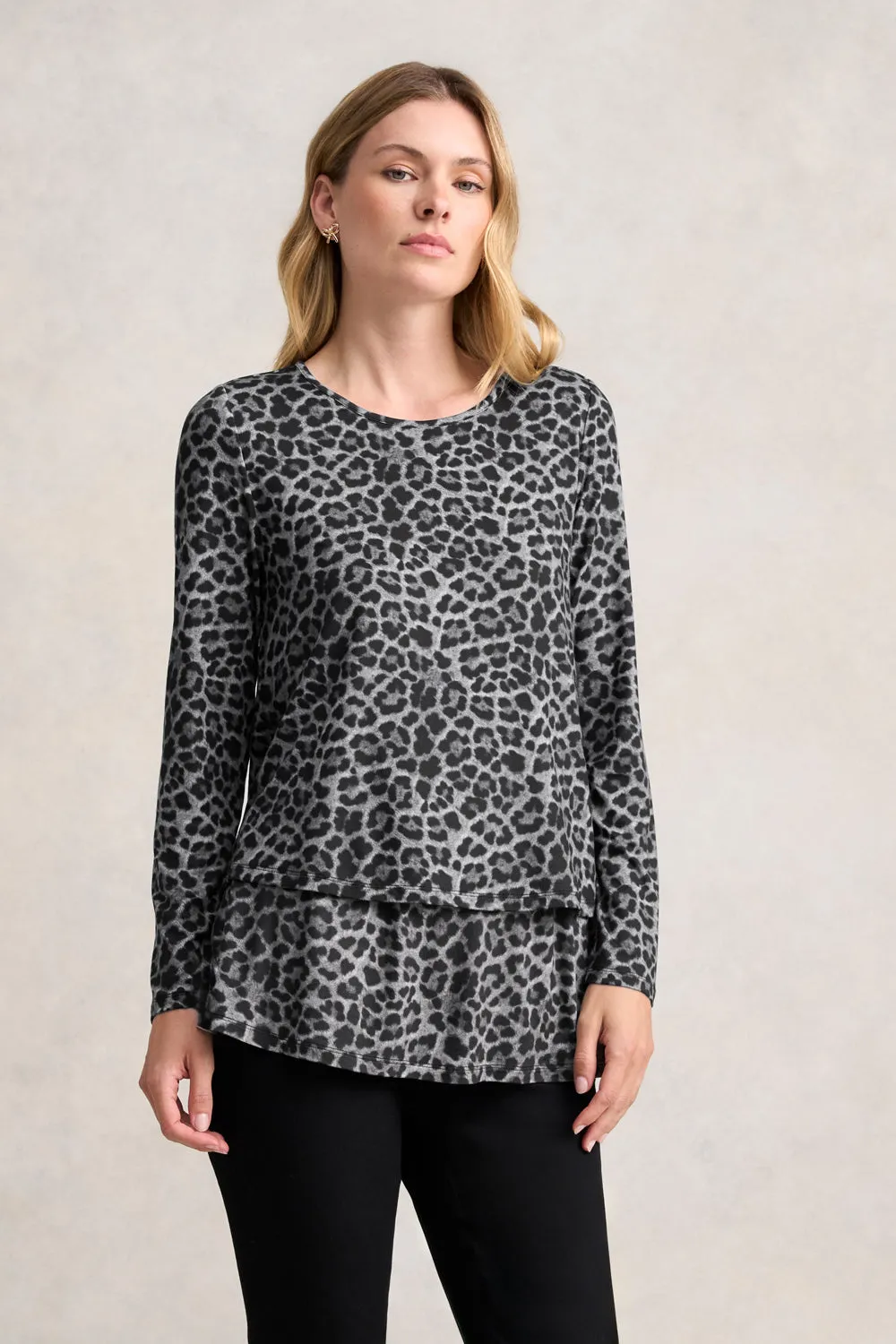 Long Sleeve Layered Tee - Black Leopard