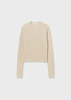 Long Sleeve Sweater Top in Tweed Knit - Ivory