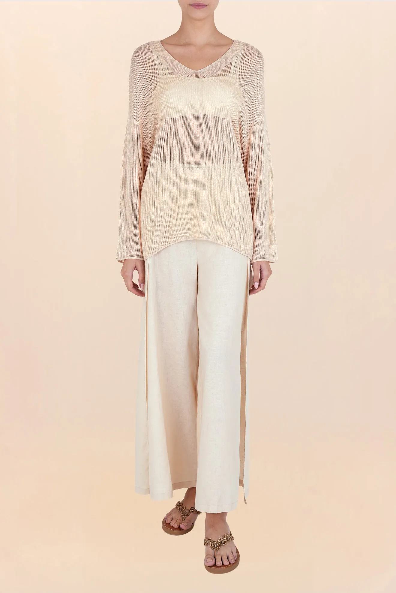 Lorena Bat V Neck Beige
