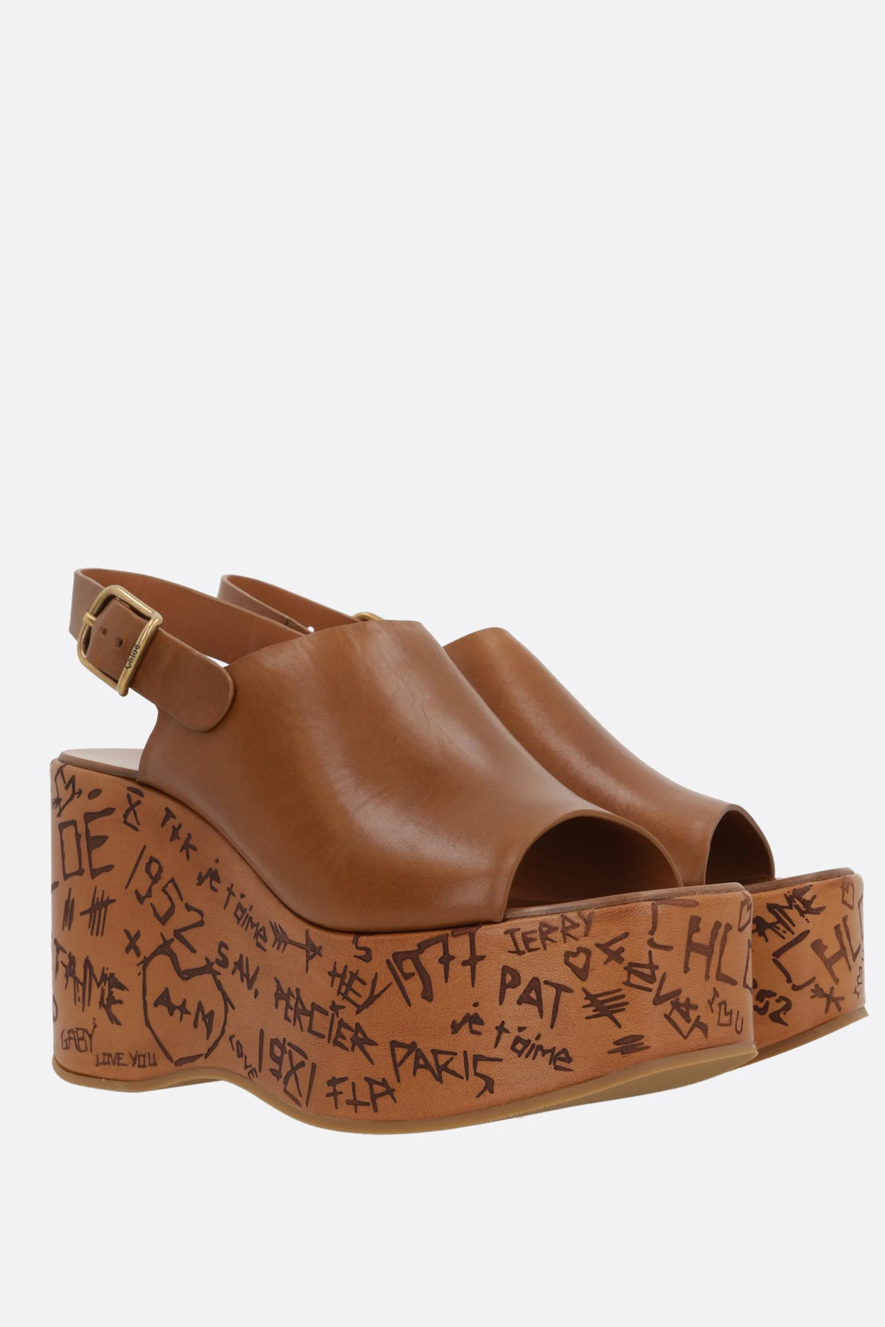Maxime wedge sandals in shiny leather