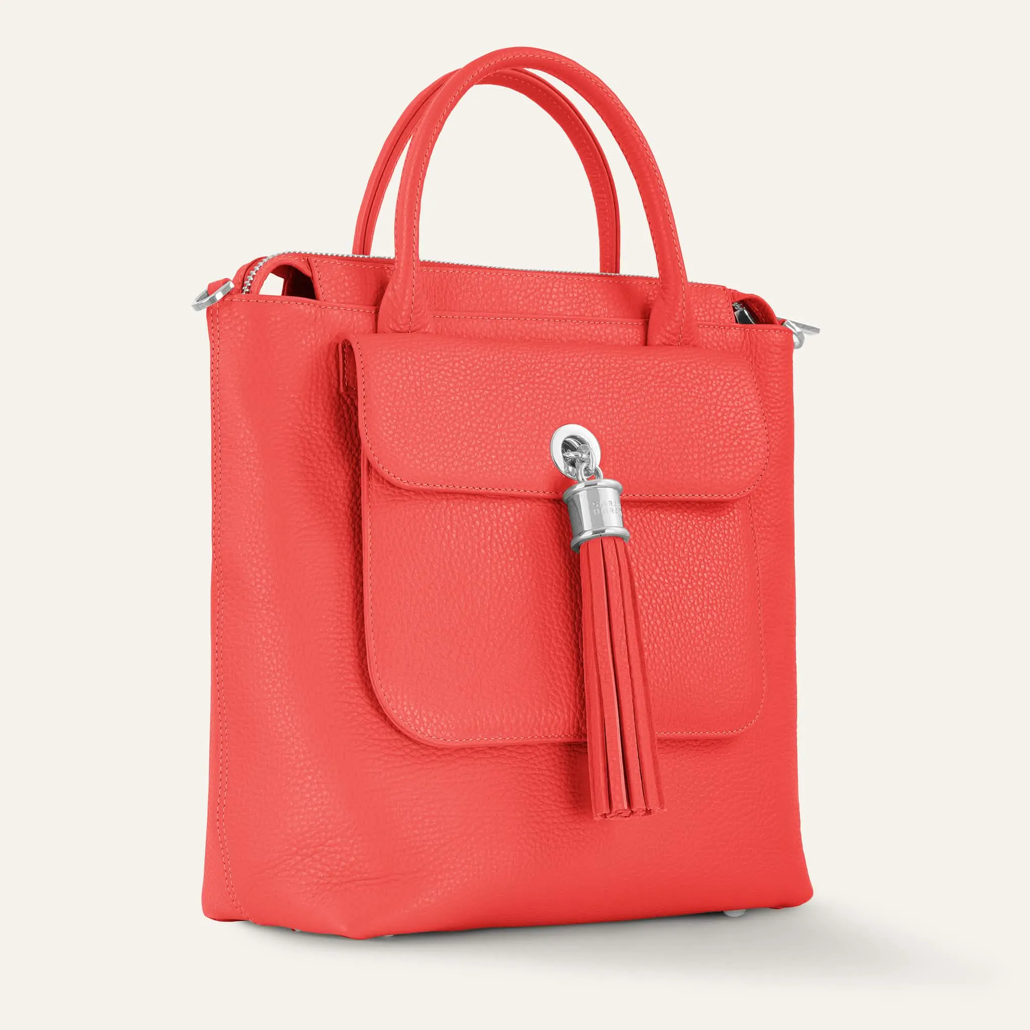 Mini P Backpack | Coral with Silver hardware