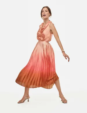 Ombre Pull On Montreal Satin Pleated Skirt - Sale
