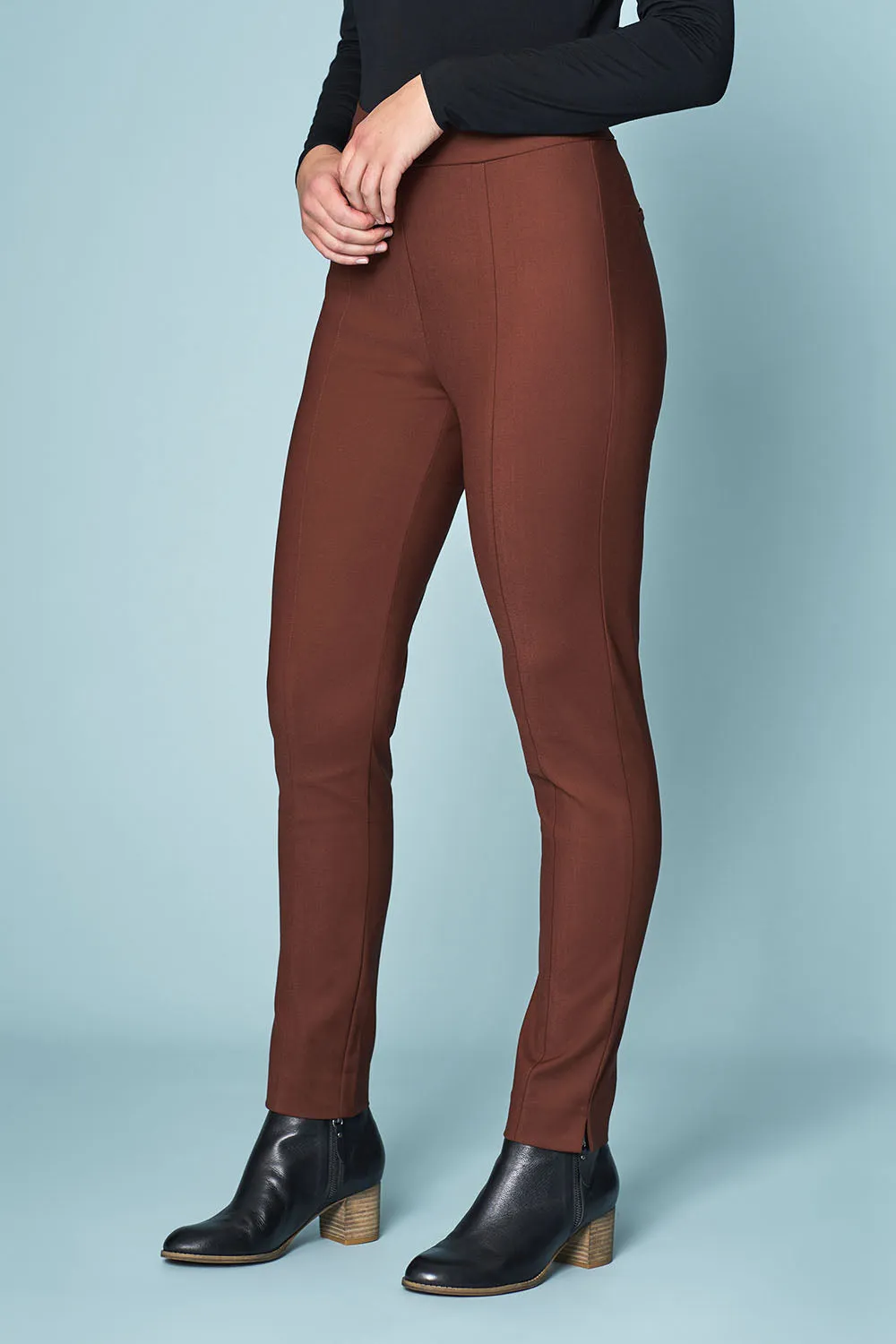 Pintuck Slim Leg Pant - Burnt Amber