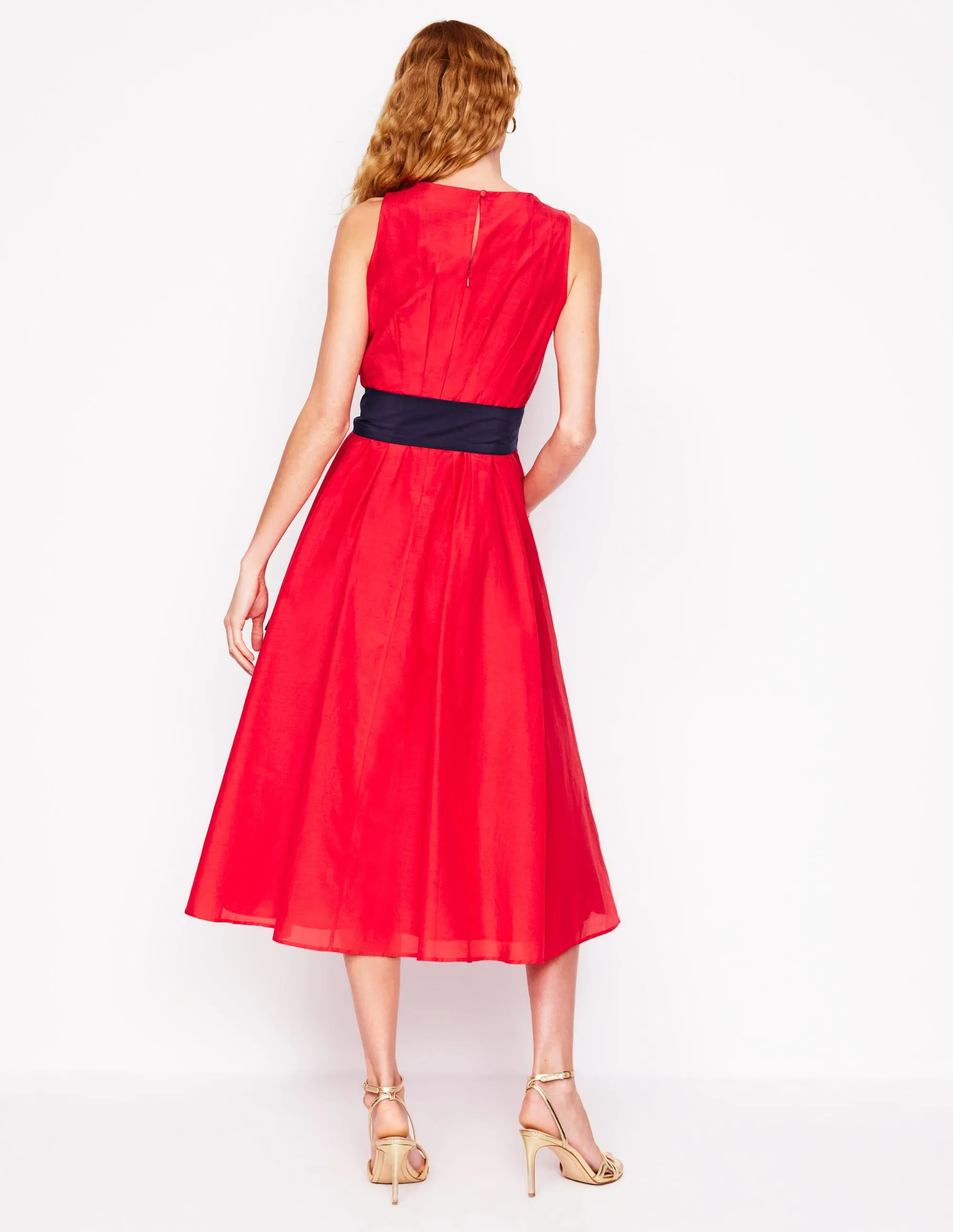 Pleated Sleeveless Dress-Poppy Red