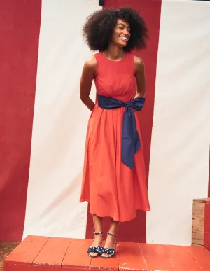 Pleated Sleeveless Dress-Poppy Red