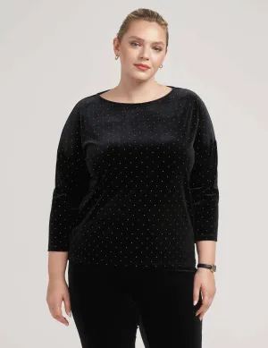 Plus Size Classic Dewdrop Dot Velour Top- Sale