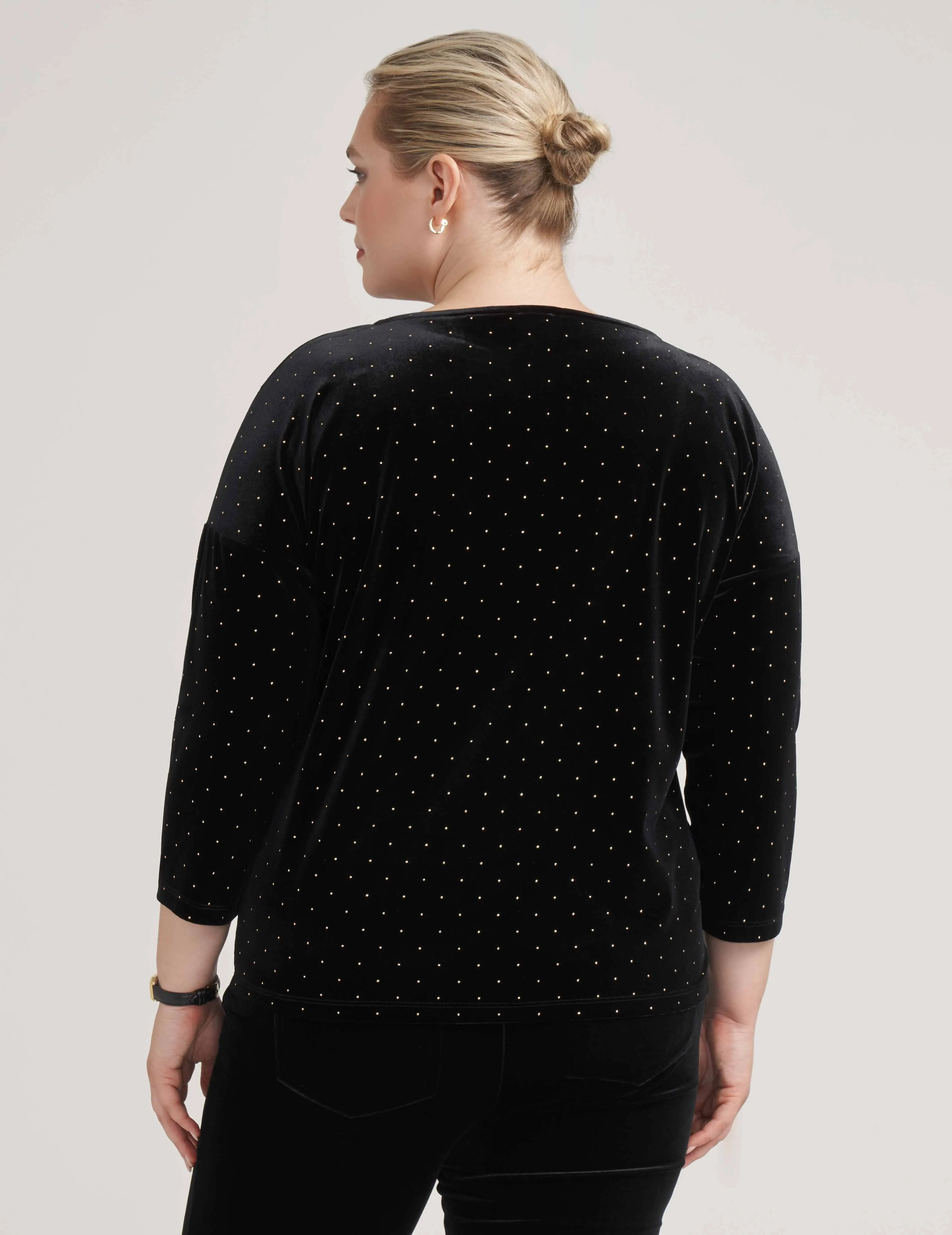 Plus Size Classic Dewdrop Dot Velour Top- Sale