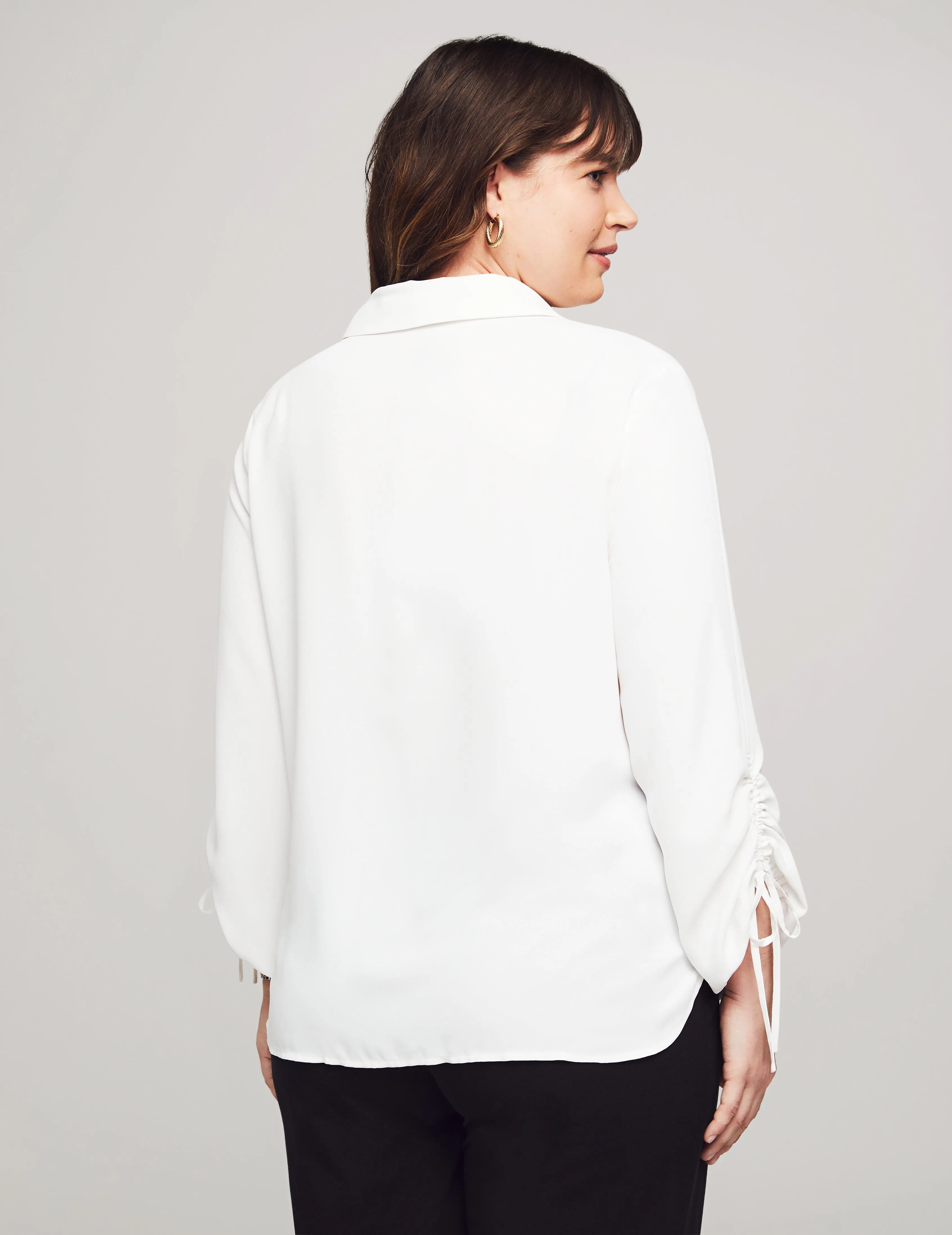 Plus Size Ruched Sleeve Button-Down Blouse  - Sale