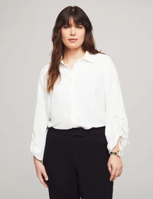 Plus Size Ruched Sleeve Button-Down Blouse  - Sale
