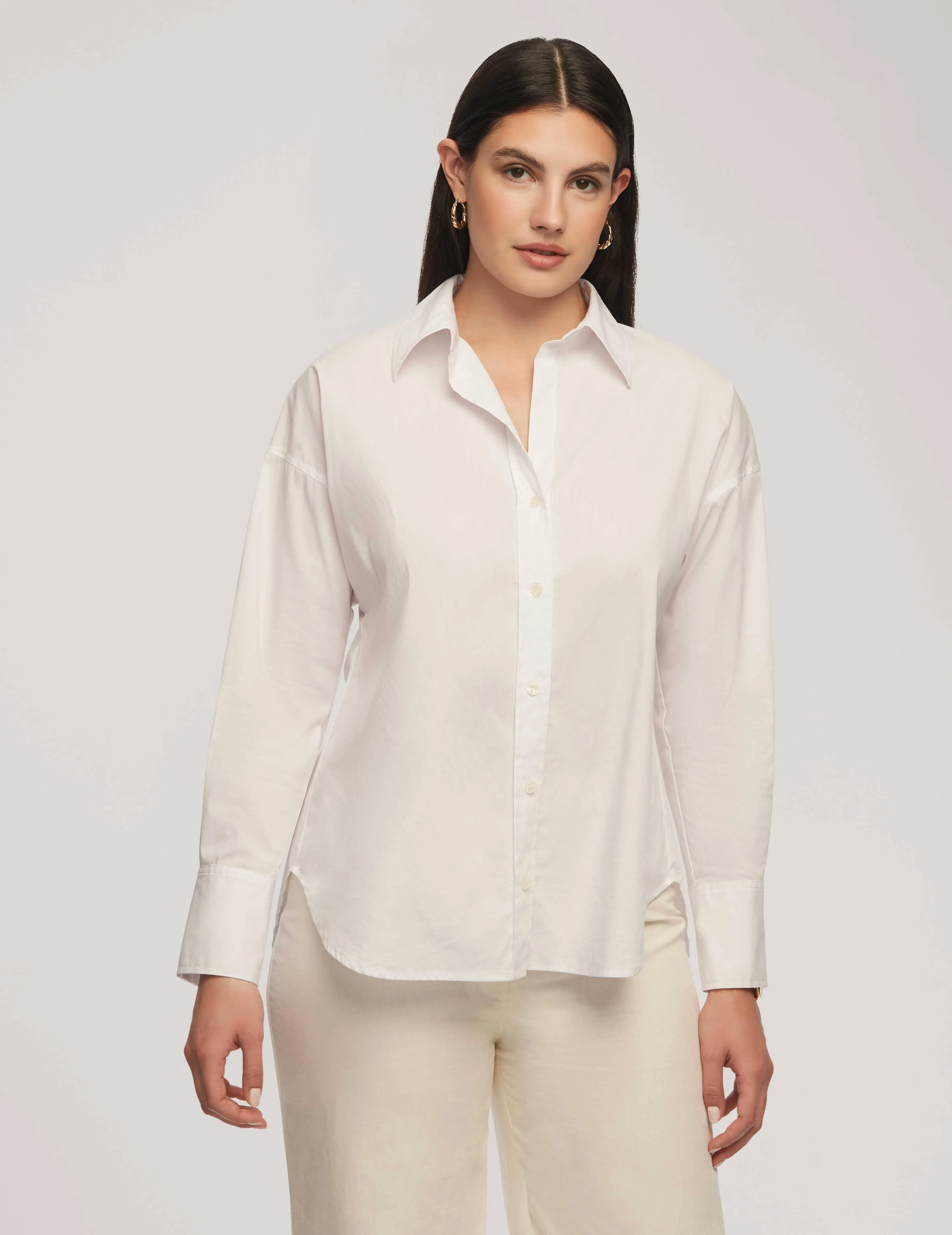 Poplin Button-Down Long Sleeve Blouse - Sale