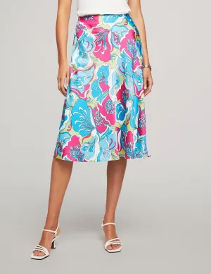 Printed Satin Flared Skirt - Sale