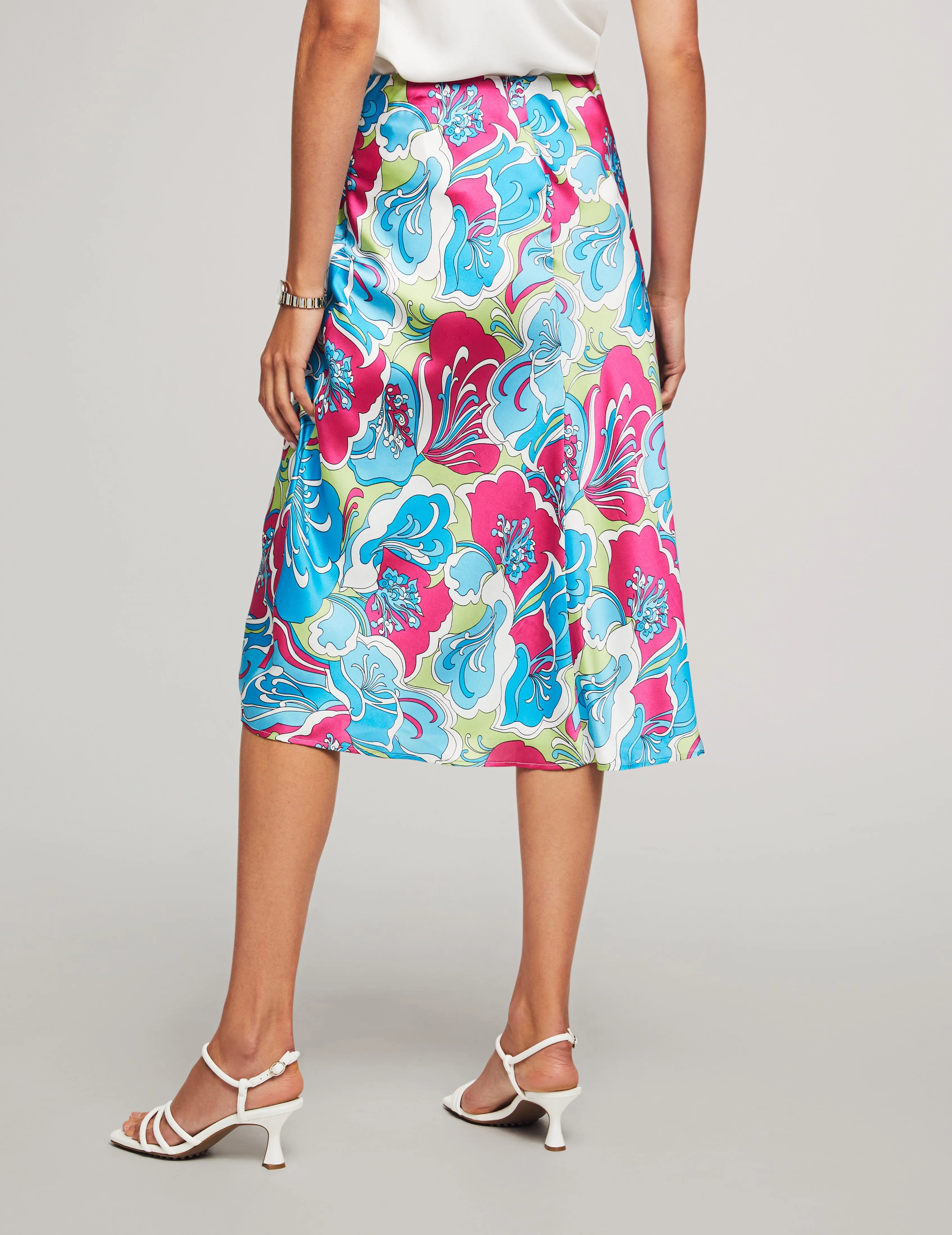 Printed Satin Flared Skirt - Sale