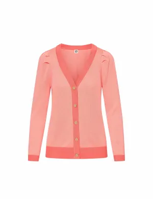 Puff Sleeve Cardigan with Contrast Placket- Sale