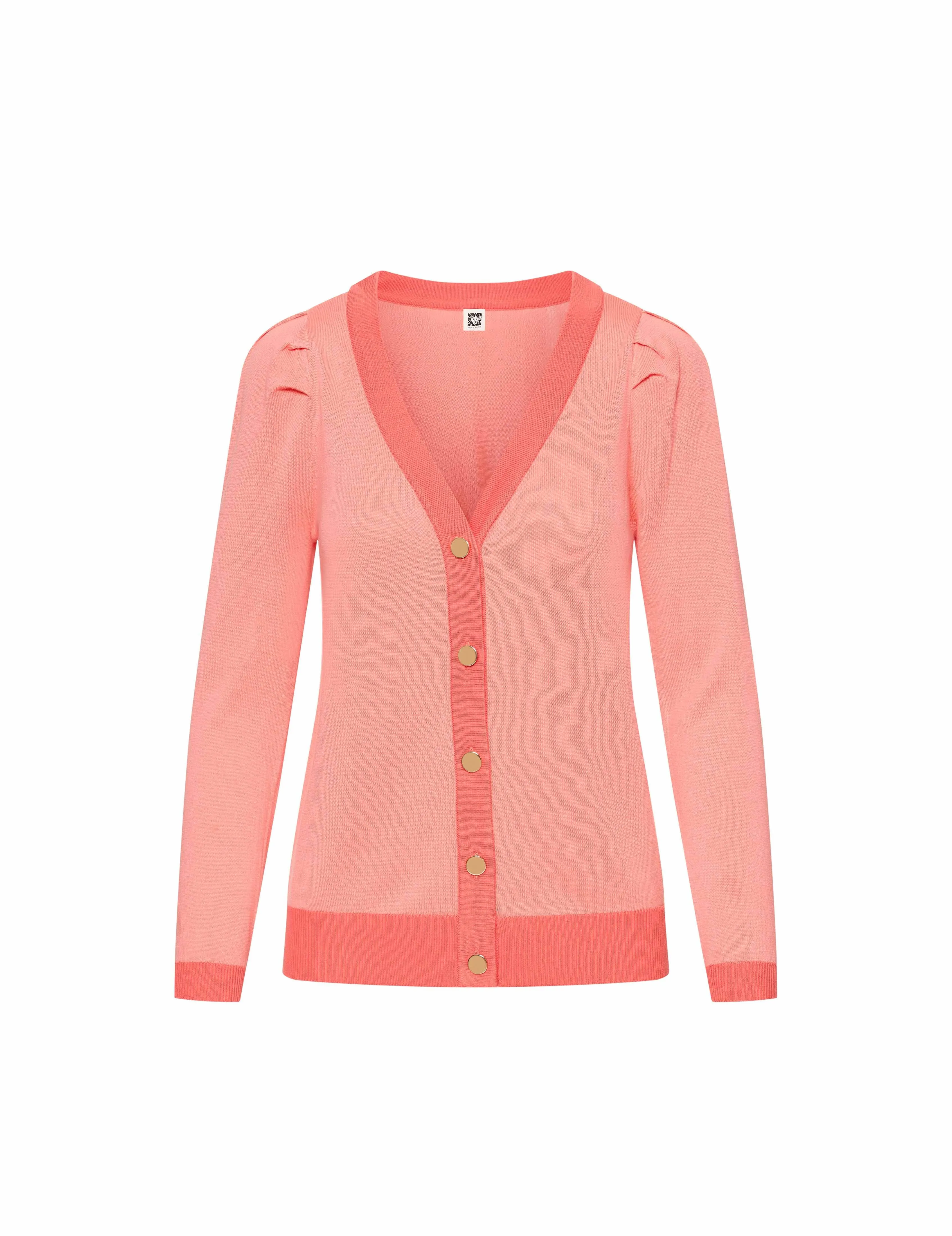 Puff Sleeve Cardigan with Contrast Placket- Sale