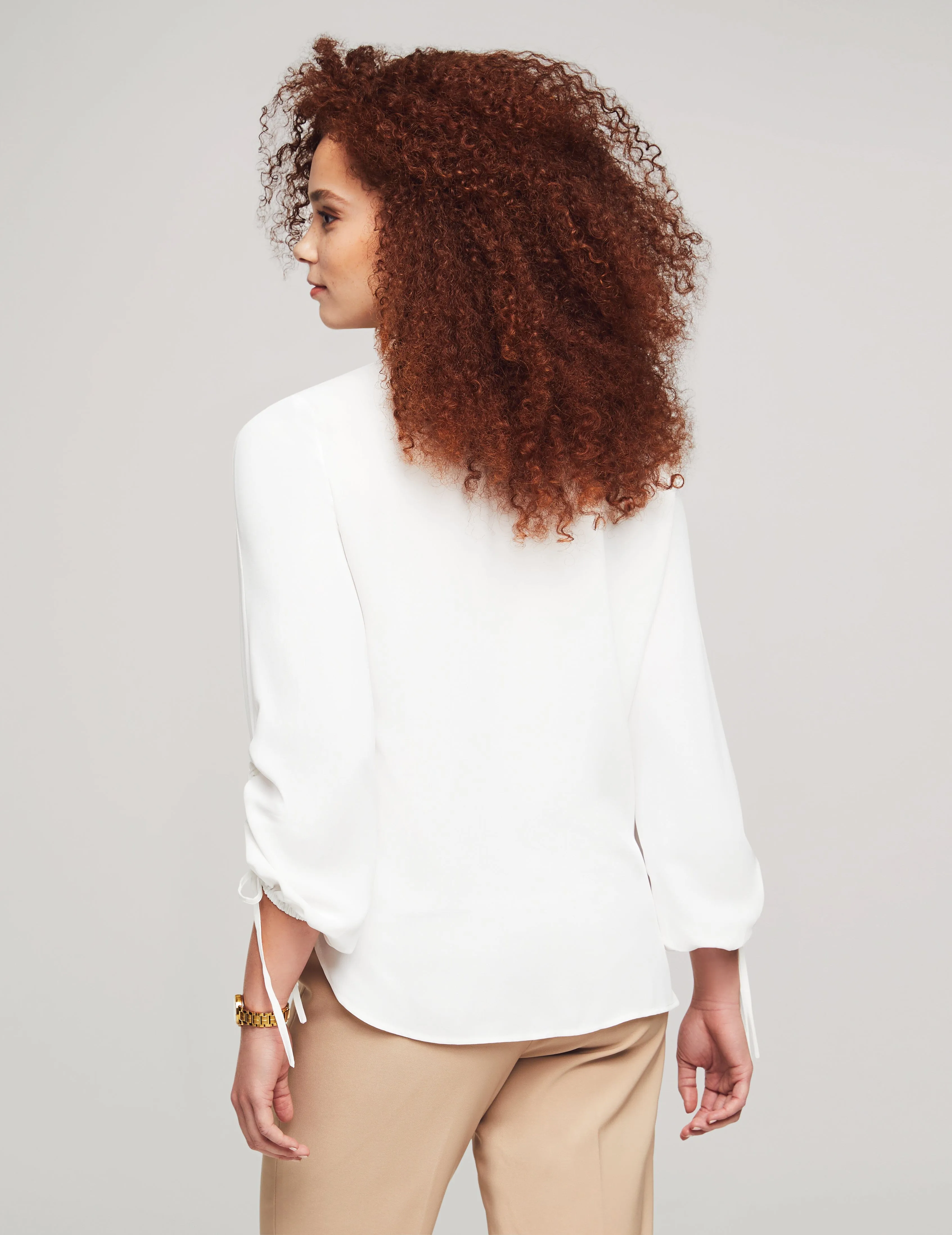 Ruched Sleeve Button-Down Blouse  - Sale