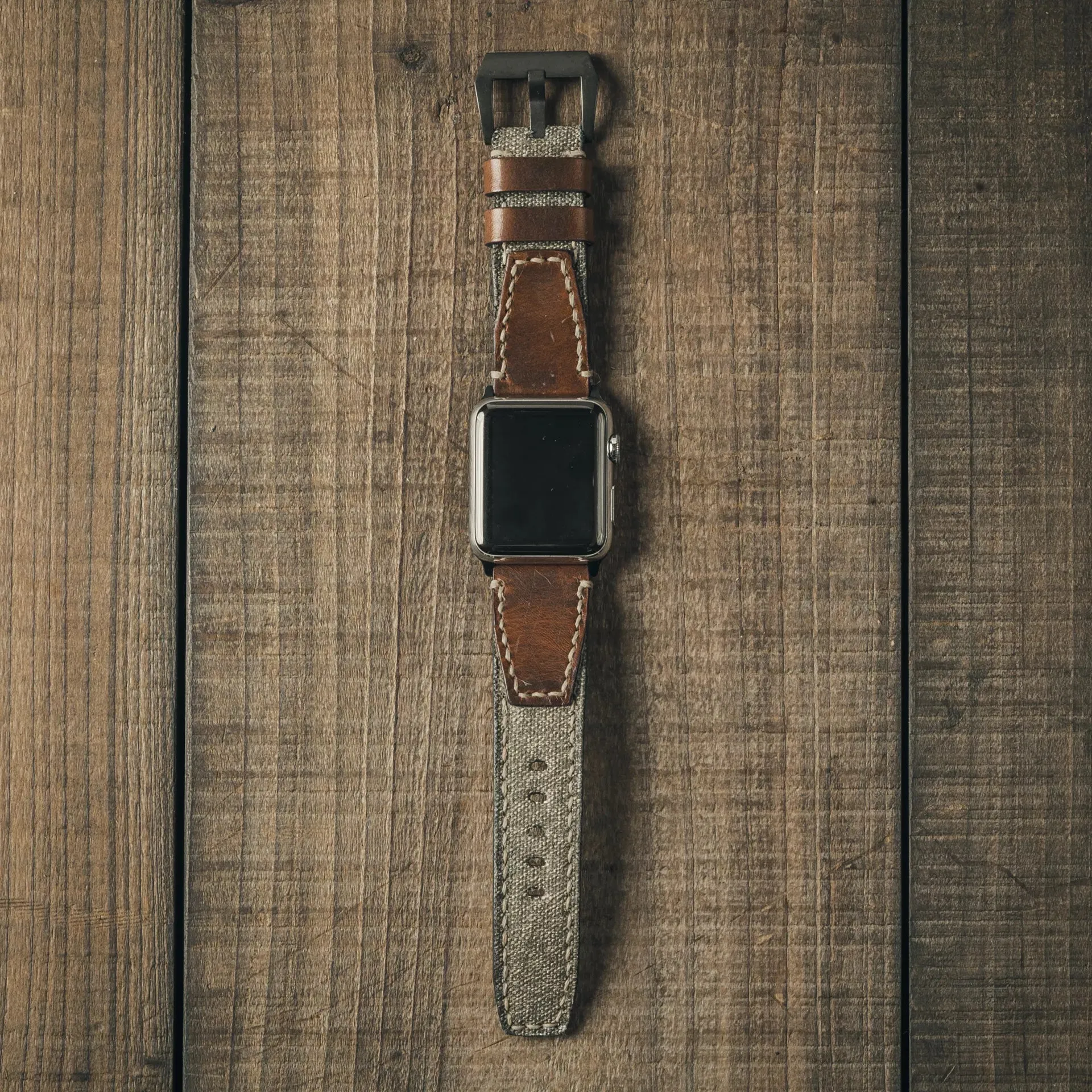Salt & Pepper Swiss Army Rucksack Handmade Strap. Brown Leather (for Apple Watch)