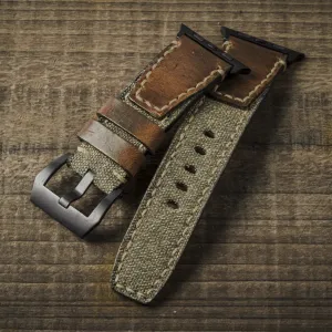Salt & Pepper Swiss Army Rucksack Handmade Strap. Brown Leather (for Apple Watch)