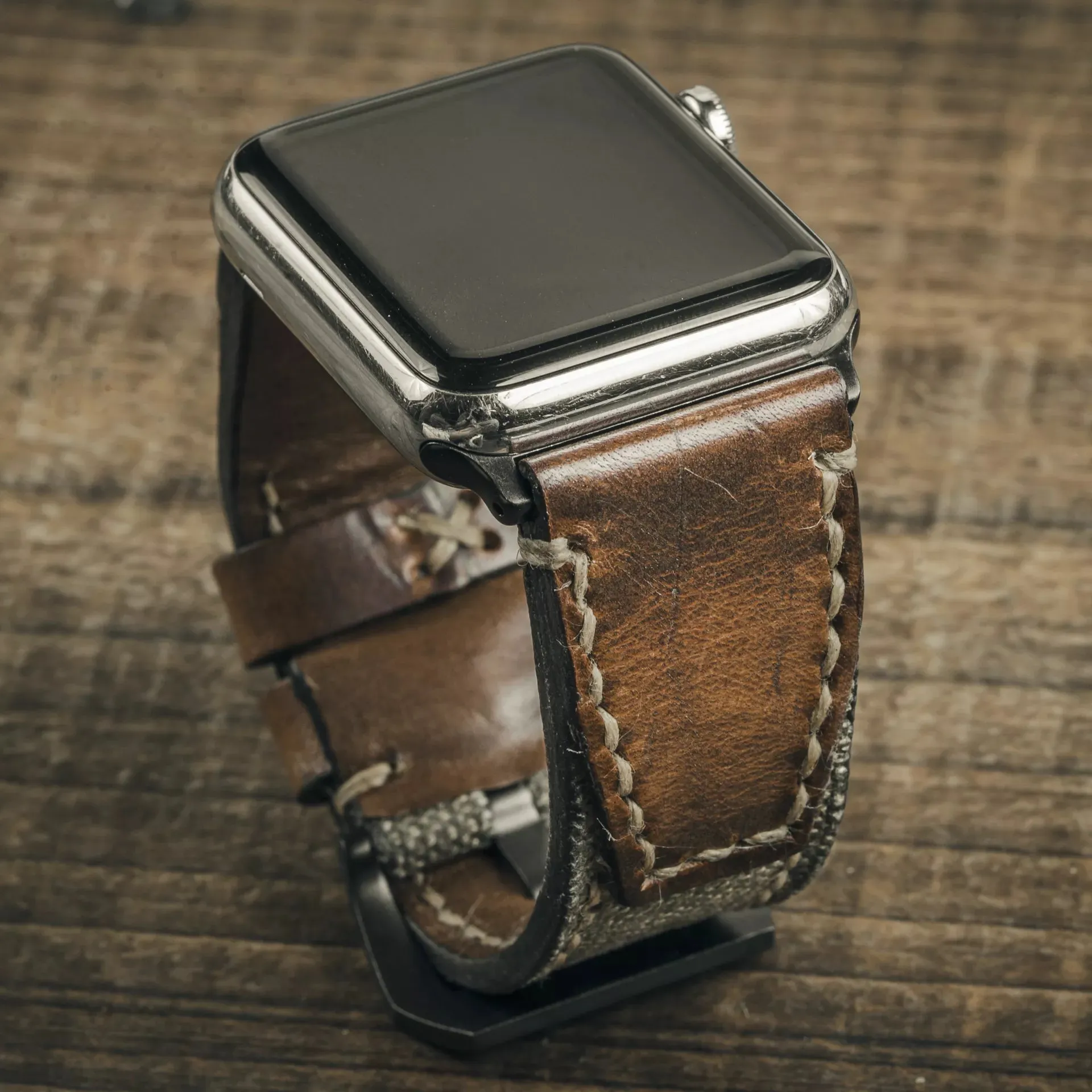 Salt & Pepper Swiss Army Rucksack Handmade Strap. Brown Leather (for Apple Watch)