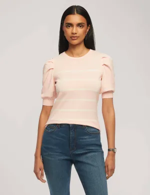 Short Puff Sleeve Crew Neck With Stripes- Sale