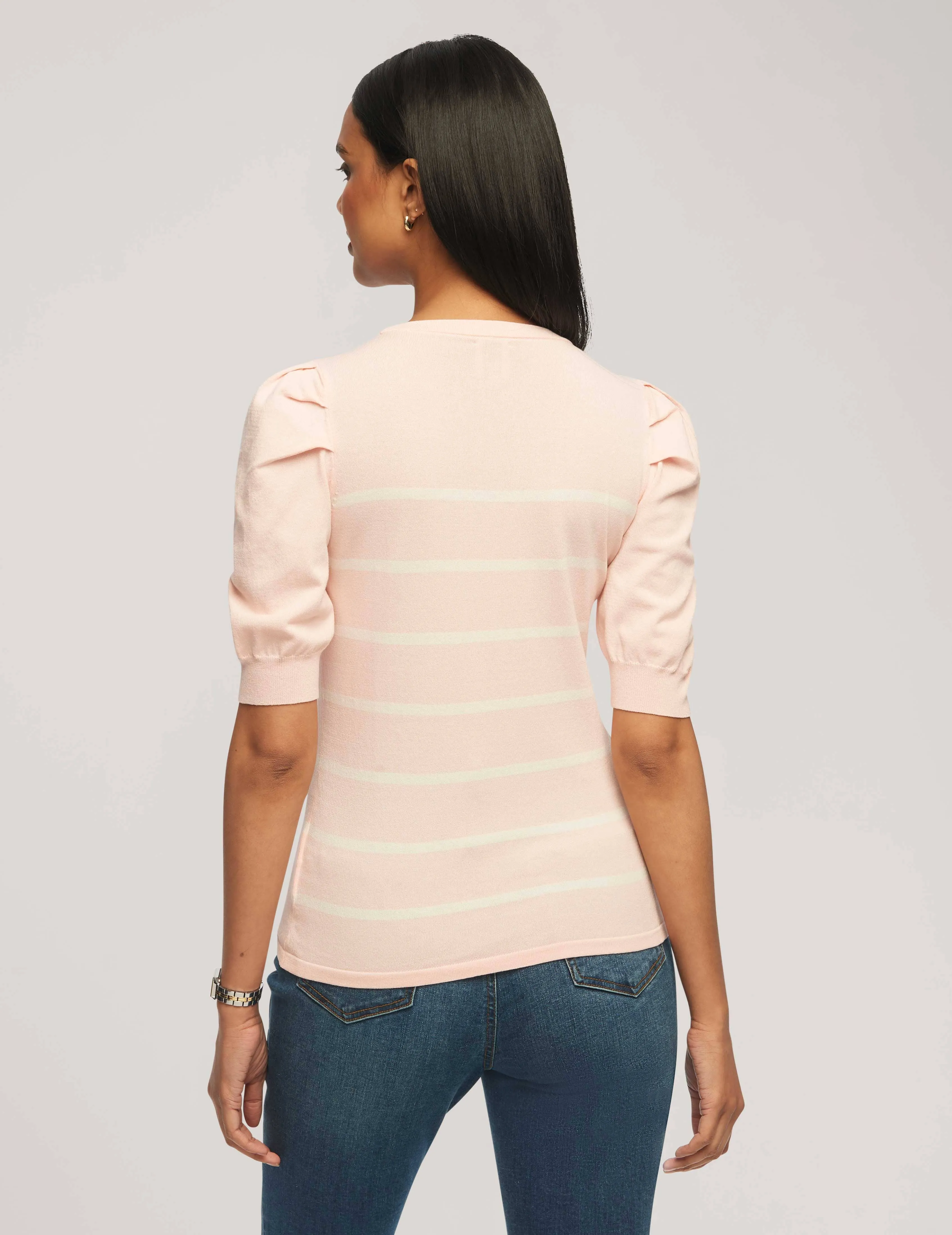 Short Puff Sleeve Crew Neck With Stripes- Sale