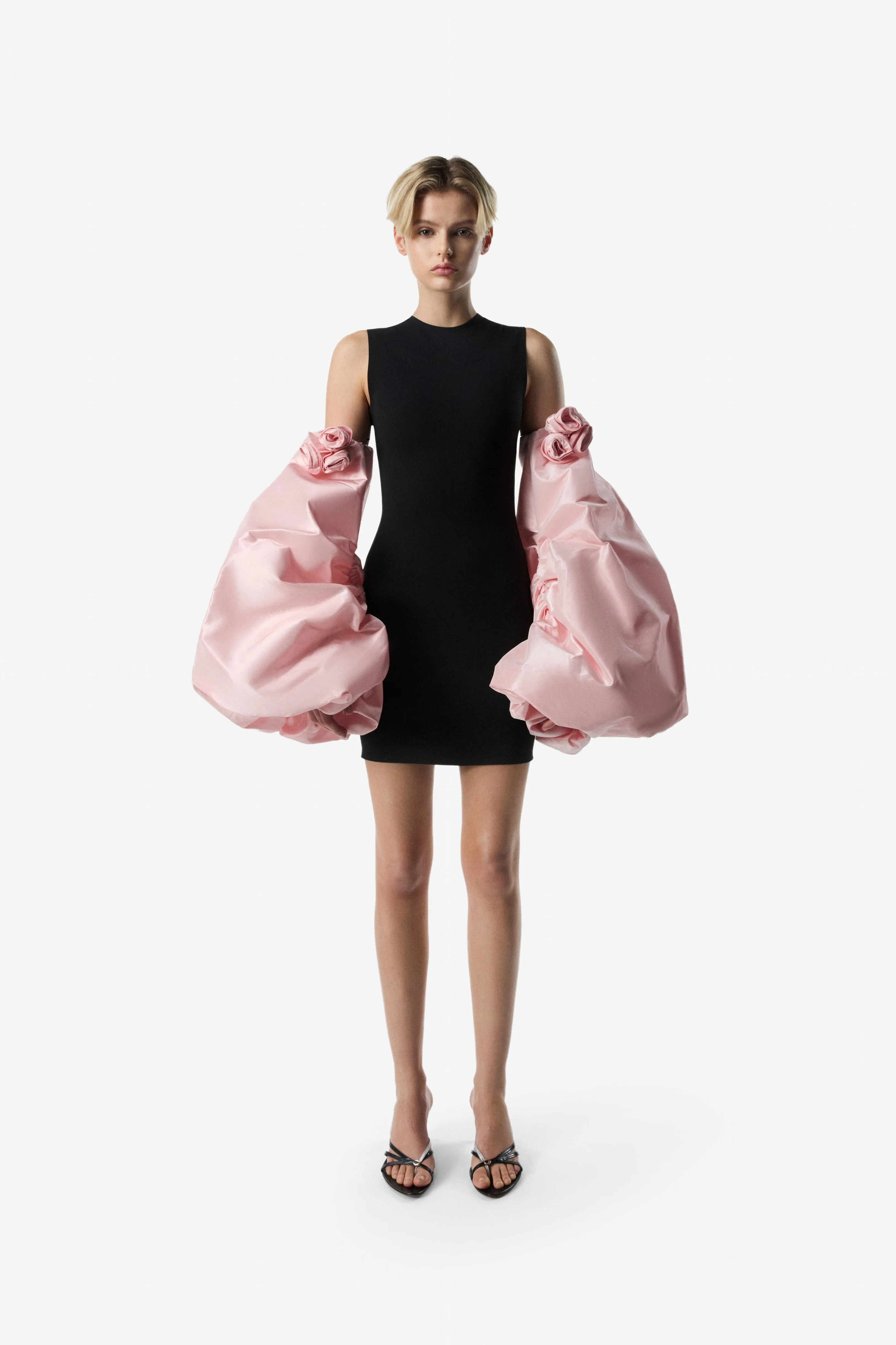 Taffeta Sleeved Jersey Dress