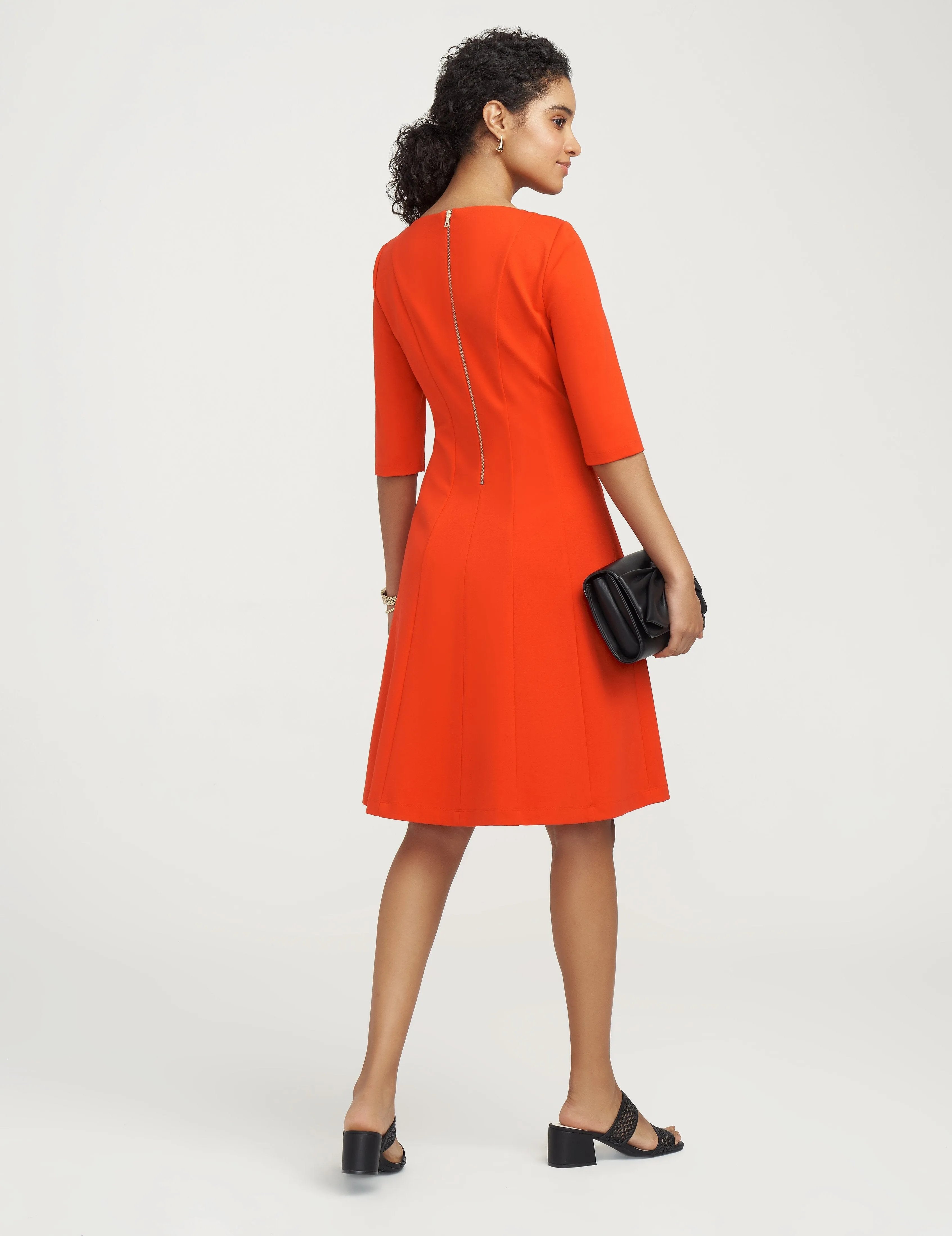 Three-Quarter Sleeve Fit and Flare Dress- Sale