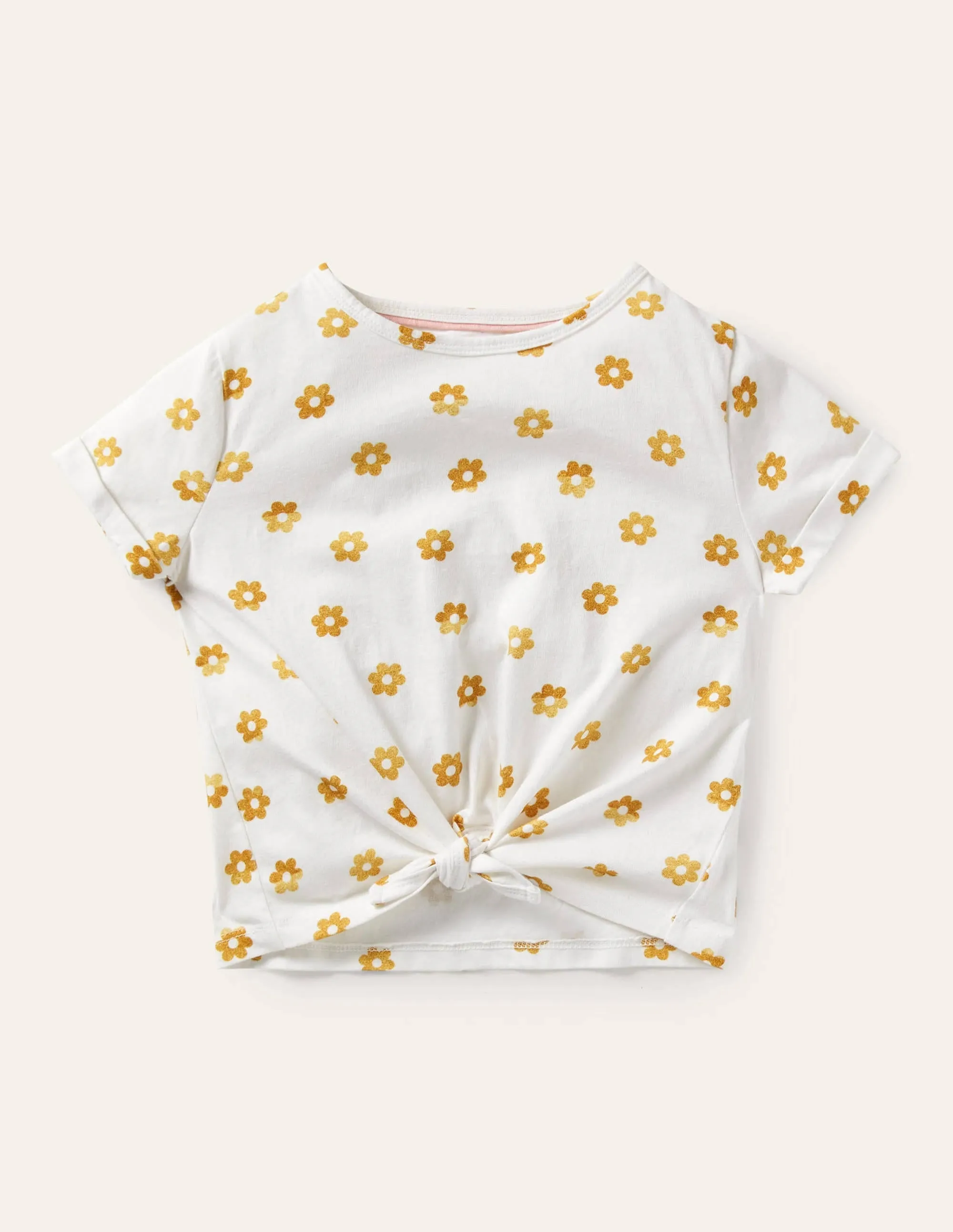 Tie-front T-shirt-White Foil Daisy