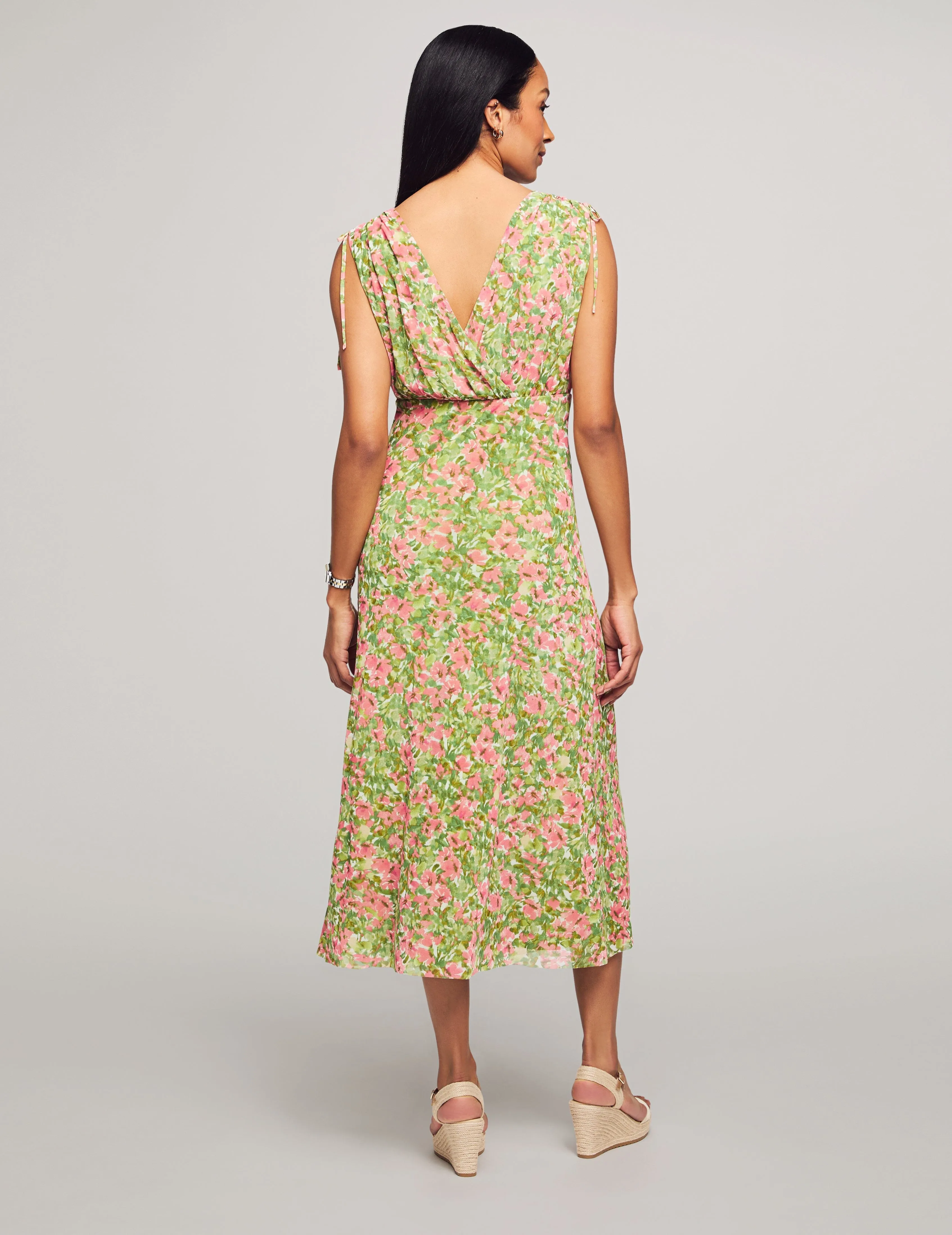Tie Shoulder Surplice Midi Dress- Sale