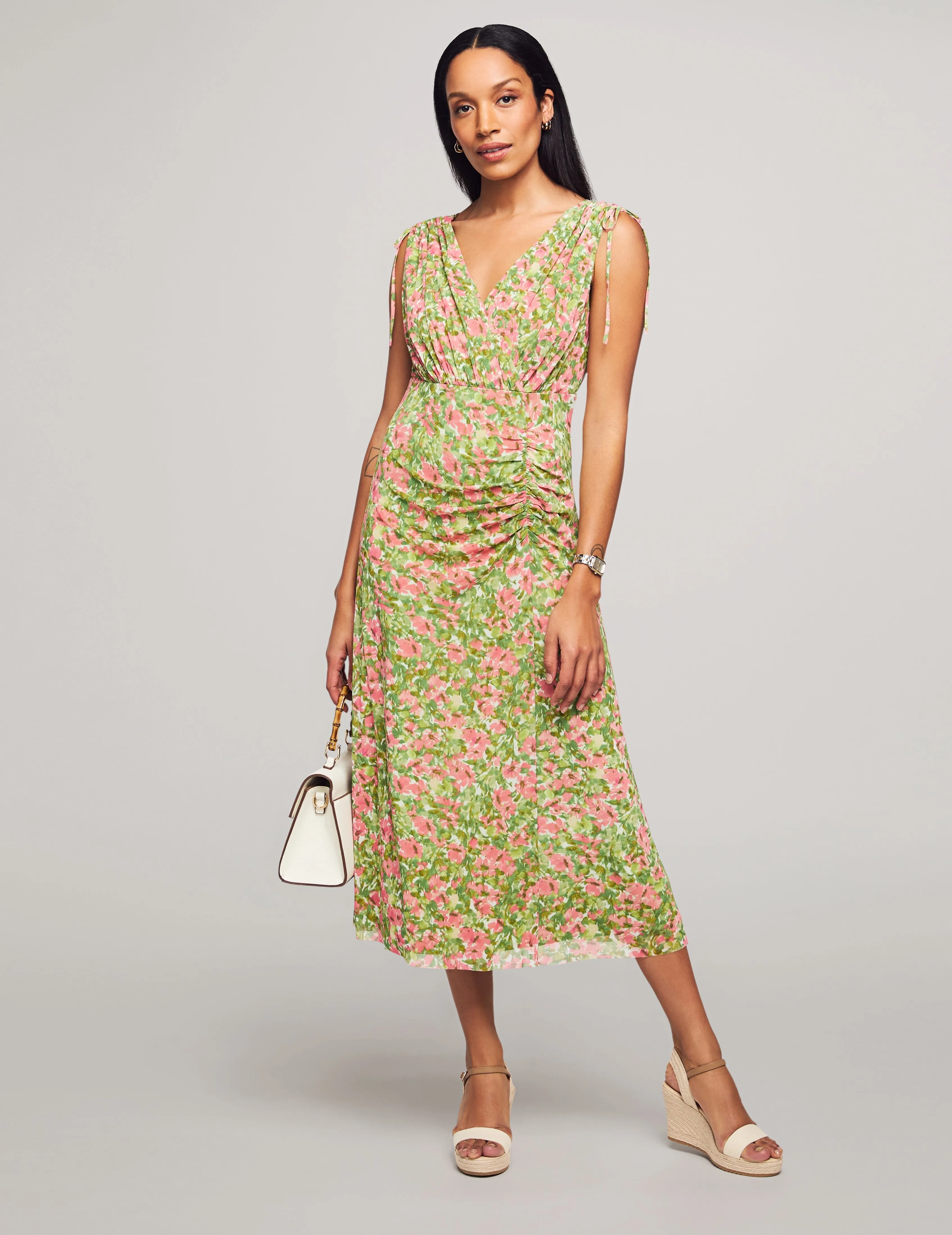 Tie Shoulder Surplice Midi Dress- Sale