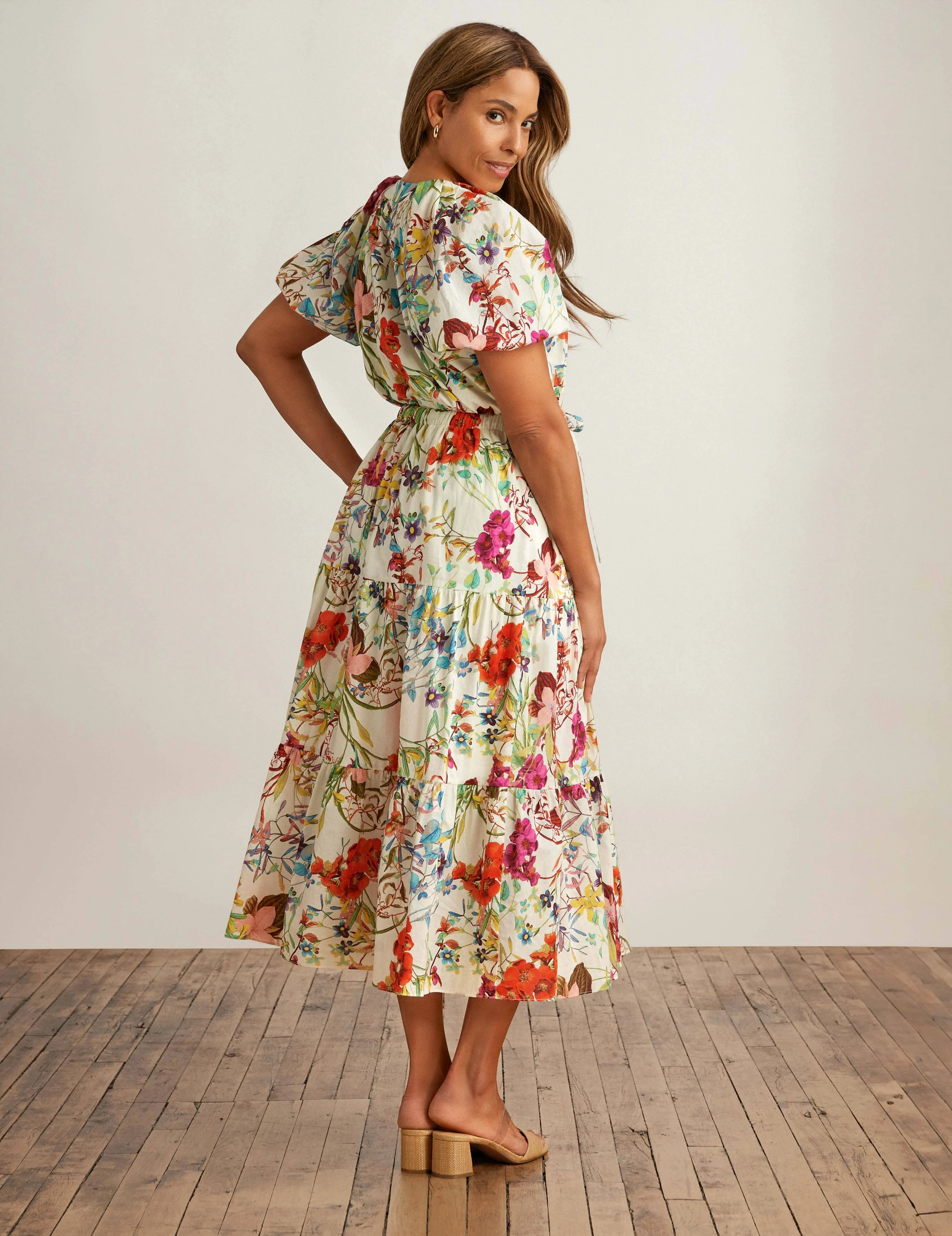 Tiered Puff Sleeve Midi Dress - Sale
