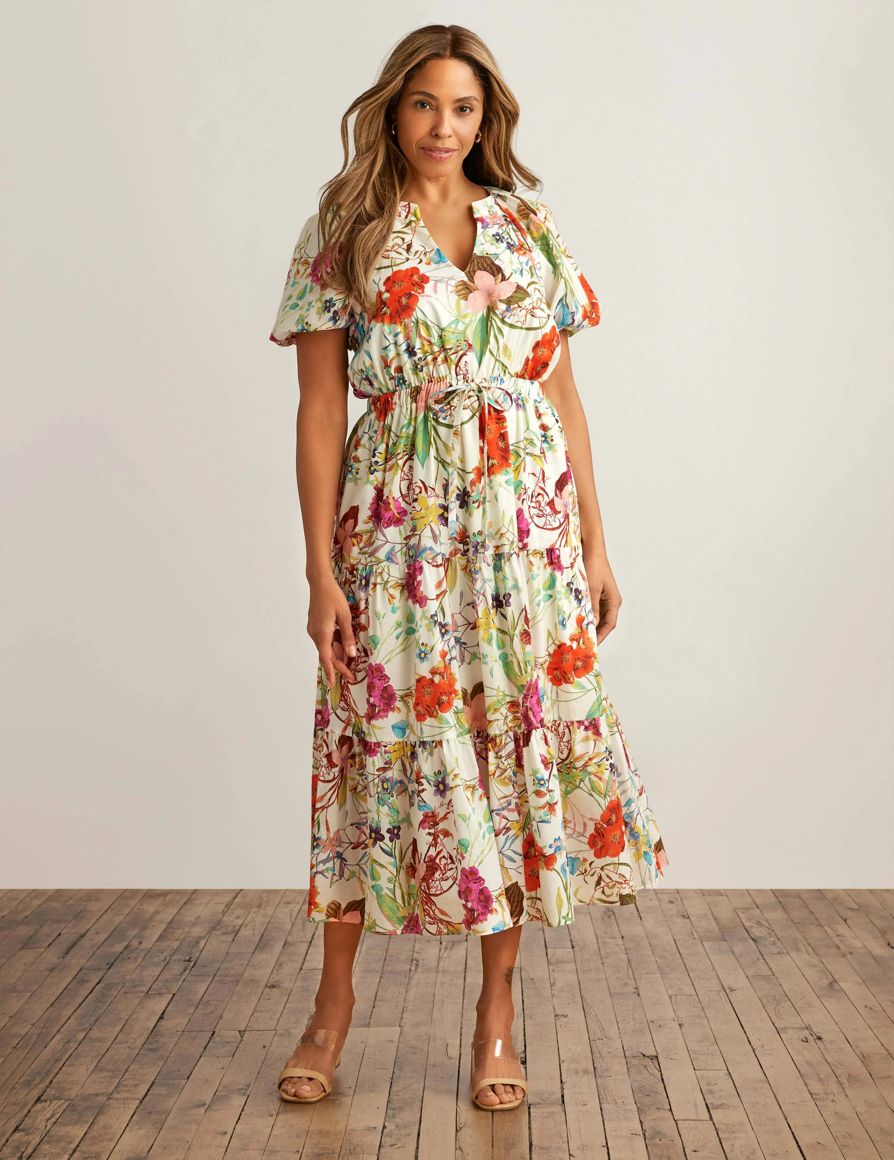 Tiered Puff Sleeve Midi Dress - Sale