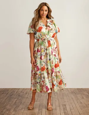 Tiered Puff Sleeve Midi Dress - Sale