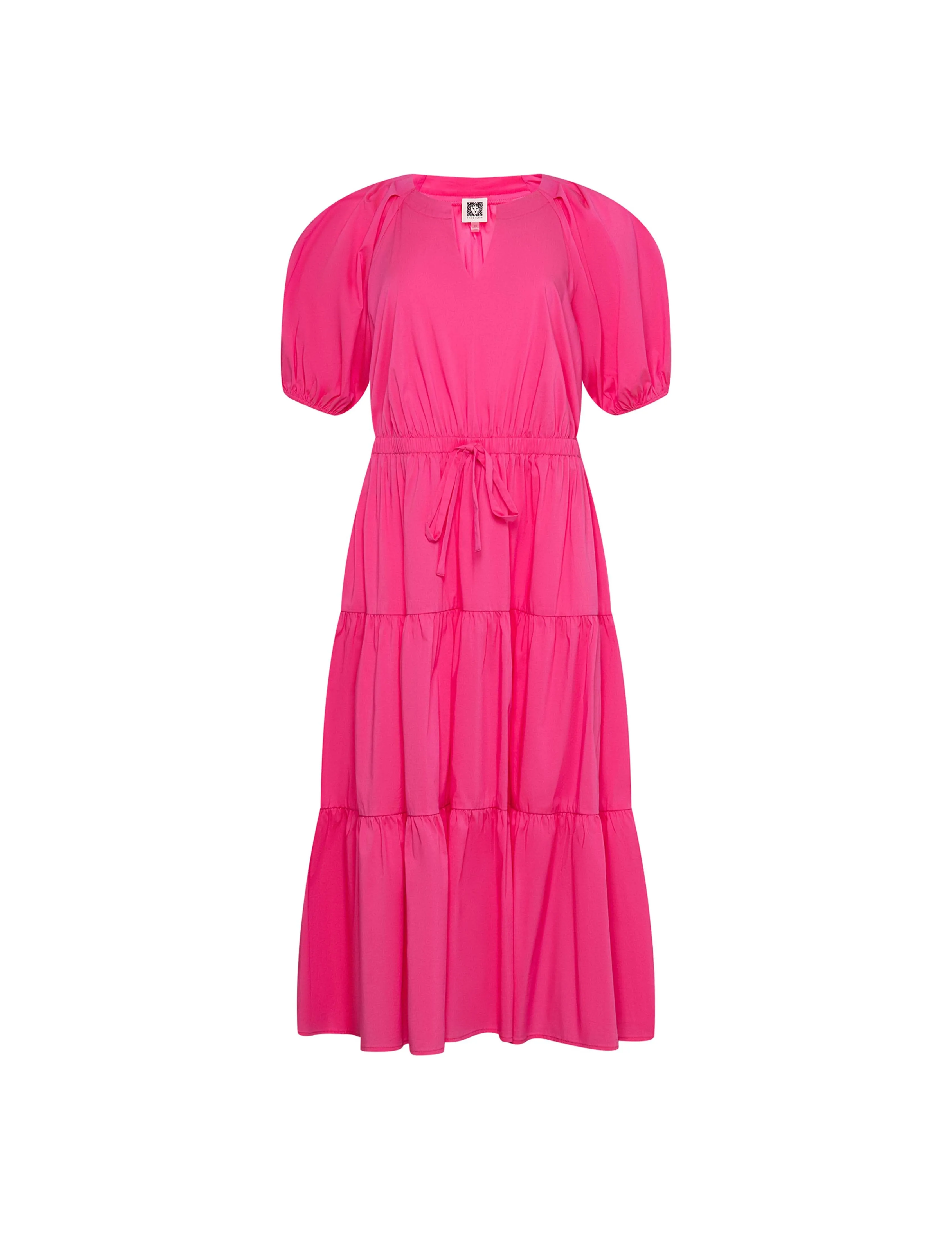Tiered Puff Sleeve Midi Dress