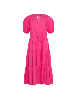 Tiered Puff Sleeve Midi Dress