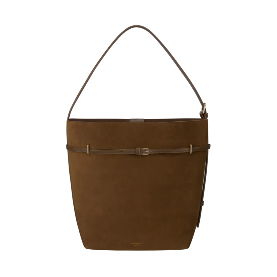 Toffee Suede Belted Tote Bag