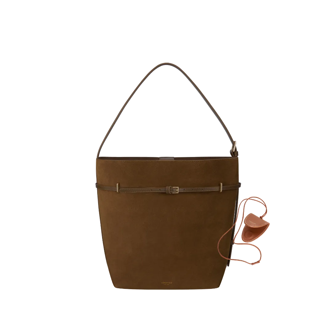 Toffee Suede Belted Tote Bag