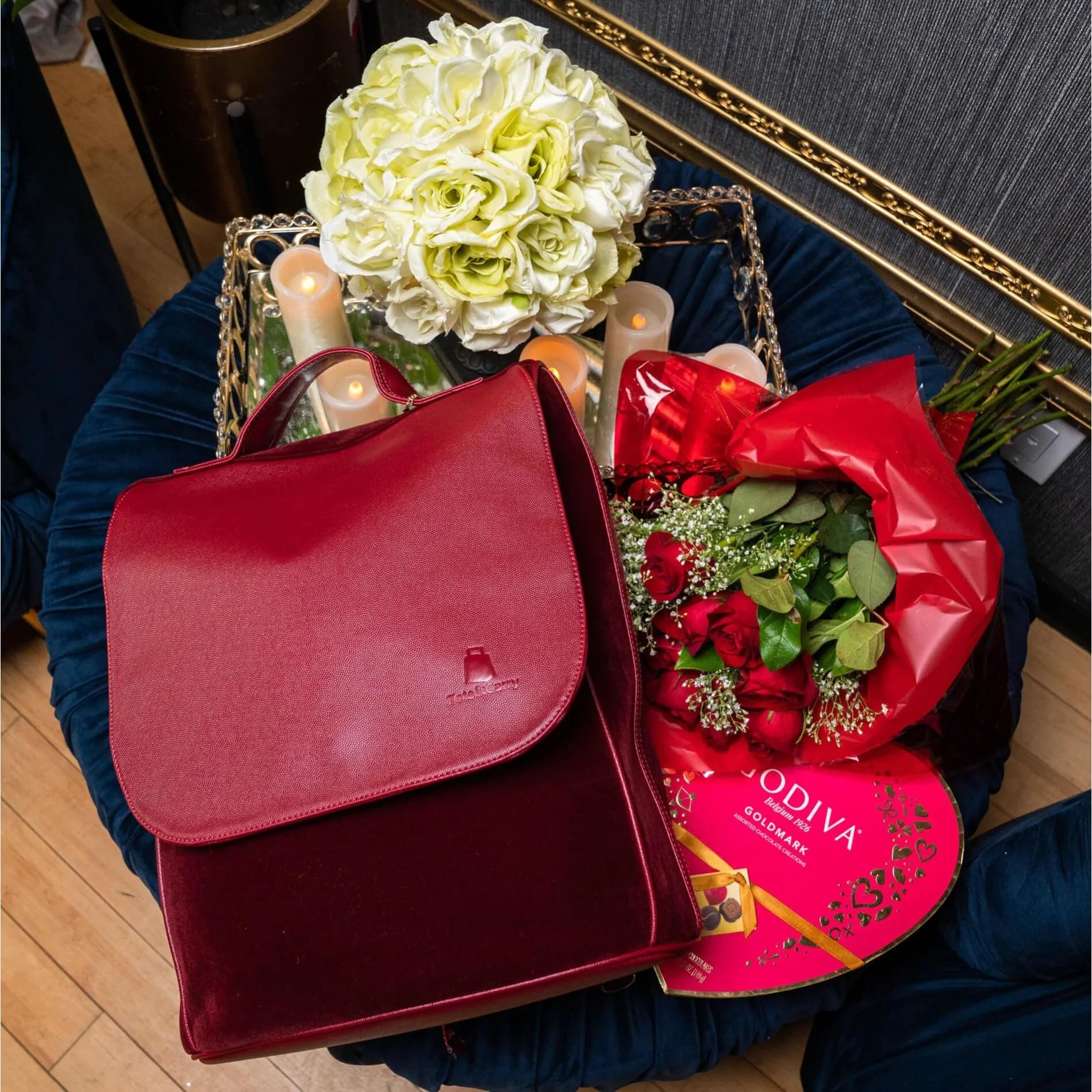 Velvet Backpack in Burgundy