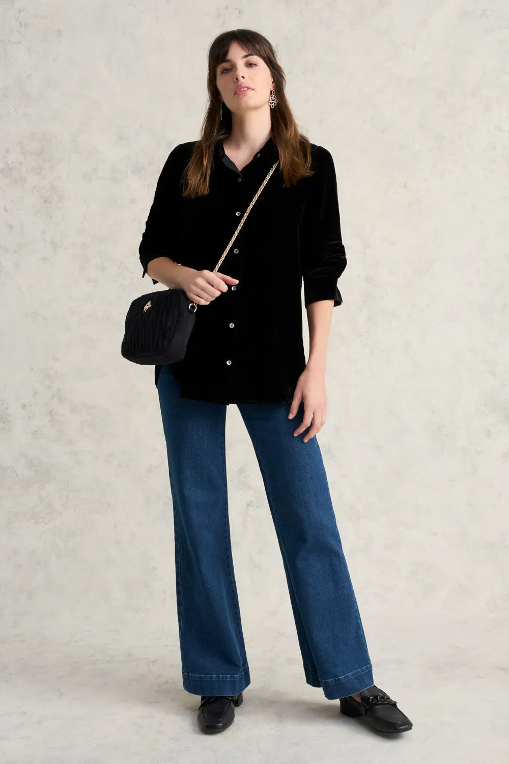 Velvet Longline Shirt - Black