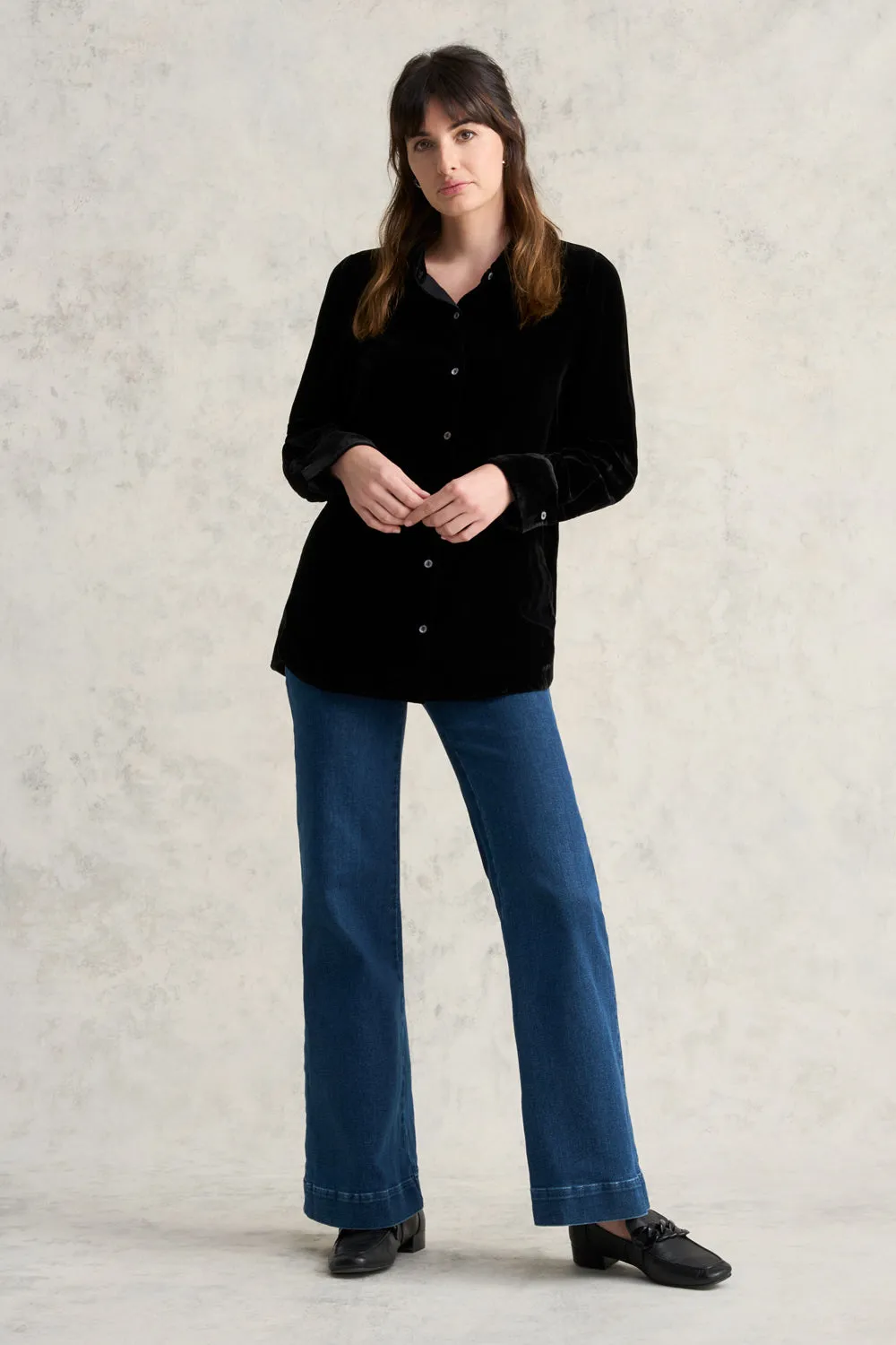 Velvet Longline Shirt - Black