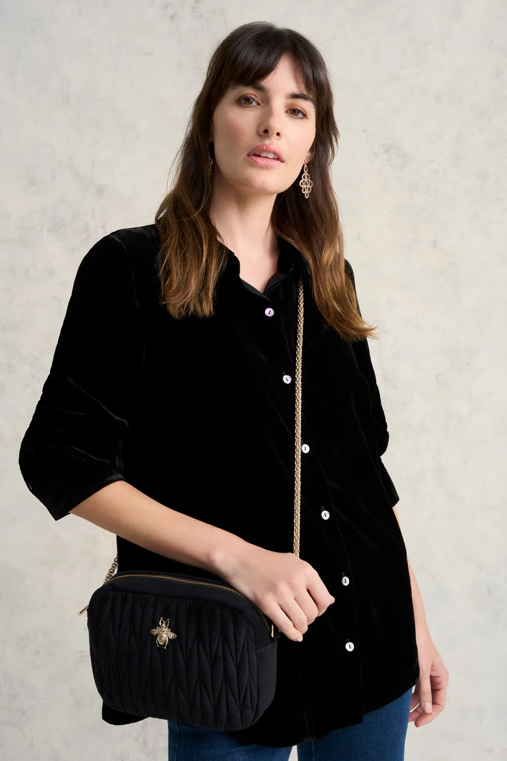 Velvet Longline Shirt - Black