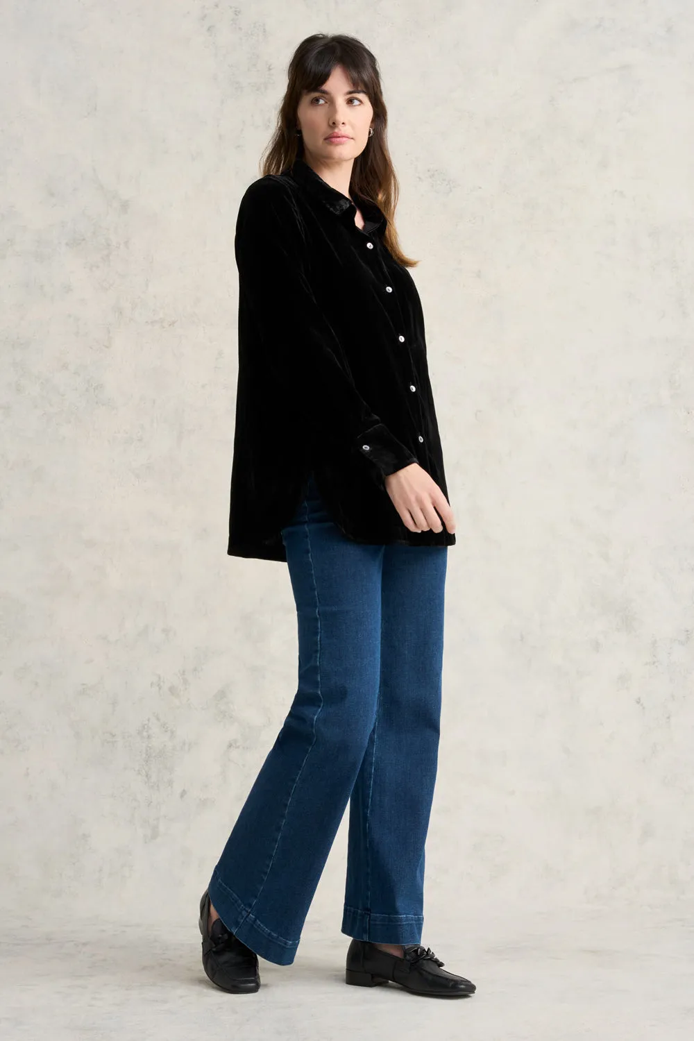 Velvet Longline Shirt - Black